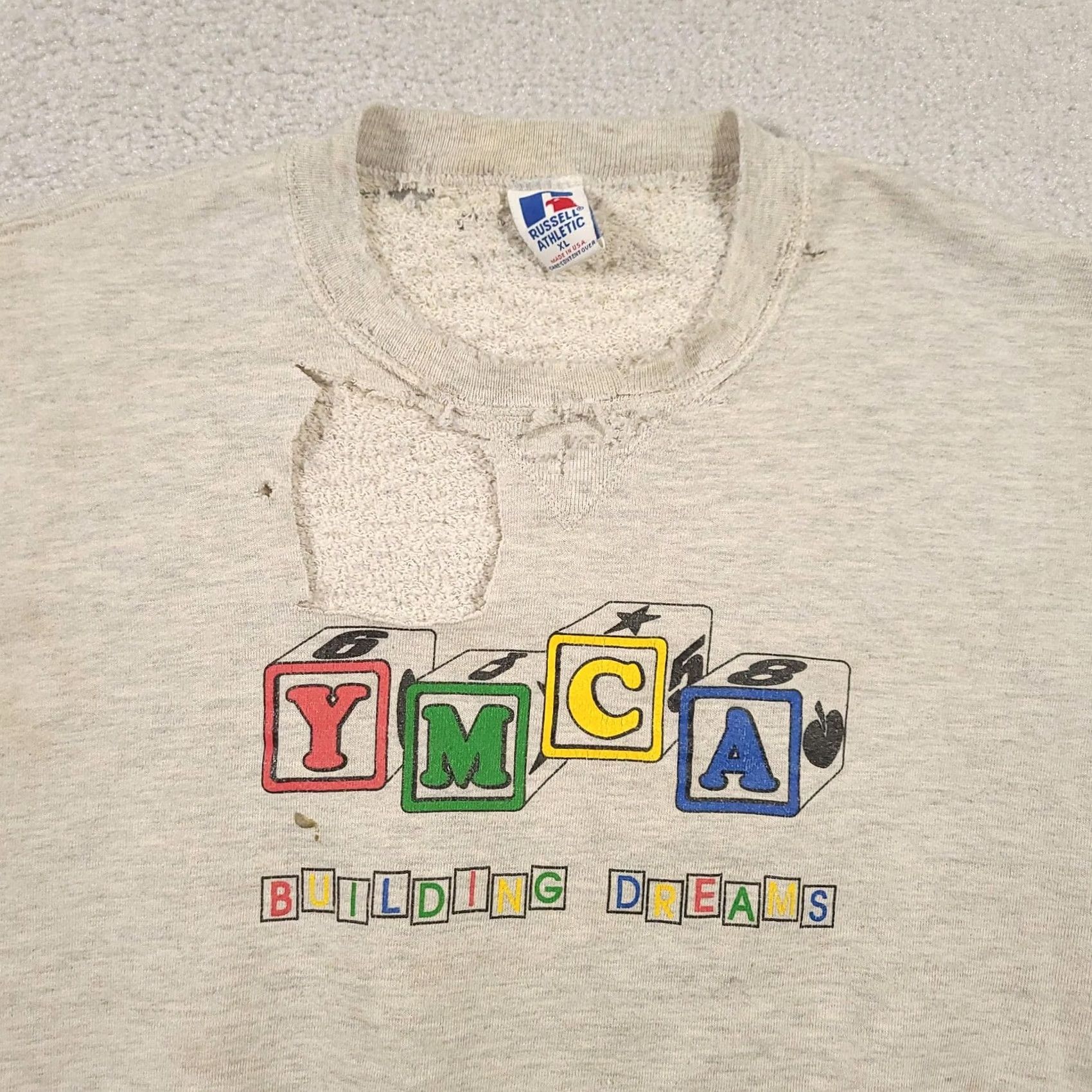 Russell Athletic VINTAGE Russell Athletic Sweatshirt Mens XL Gray YMCA Building Dreams Graphic Print 90s Distressed Size US XL / EU 56 / 4 - 2 Thumbnail