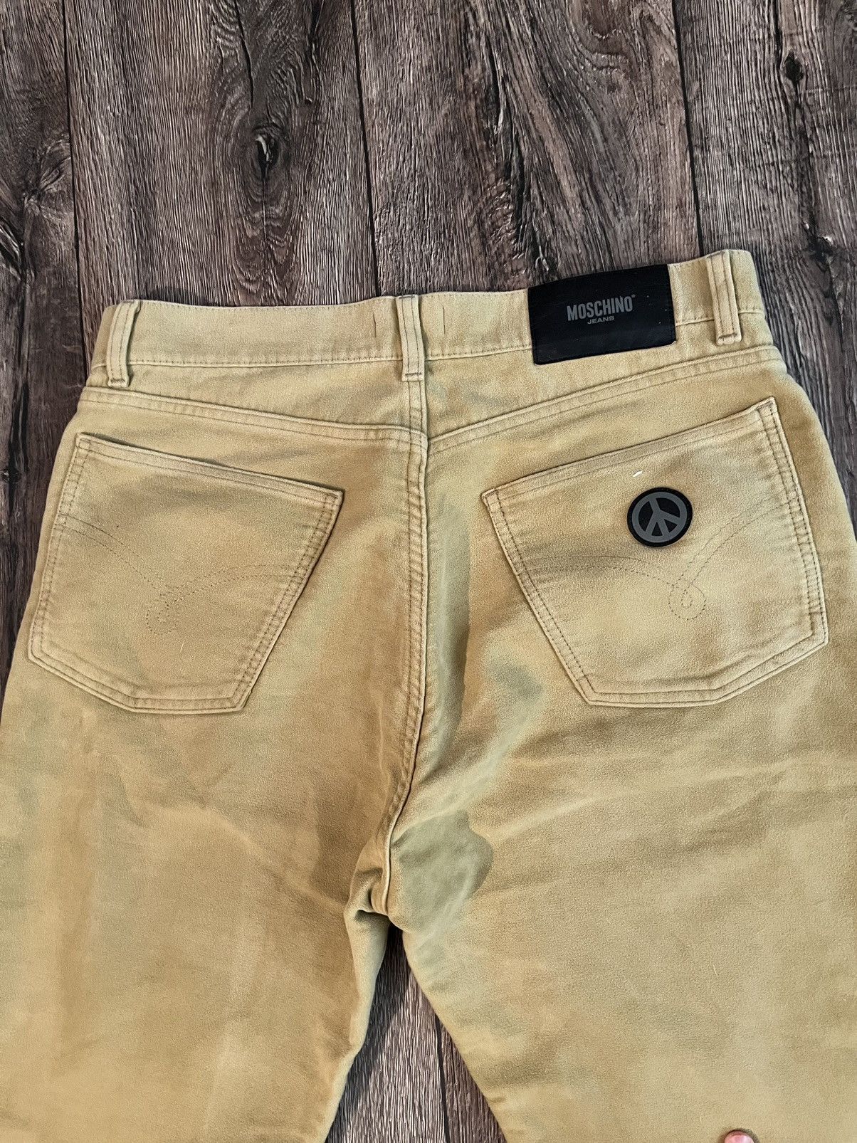Moschino Vintage 90s Moschino Peace Logo Velour Jeans Made in Italy Size US 34 / EU 50 - 11 Thumbnail