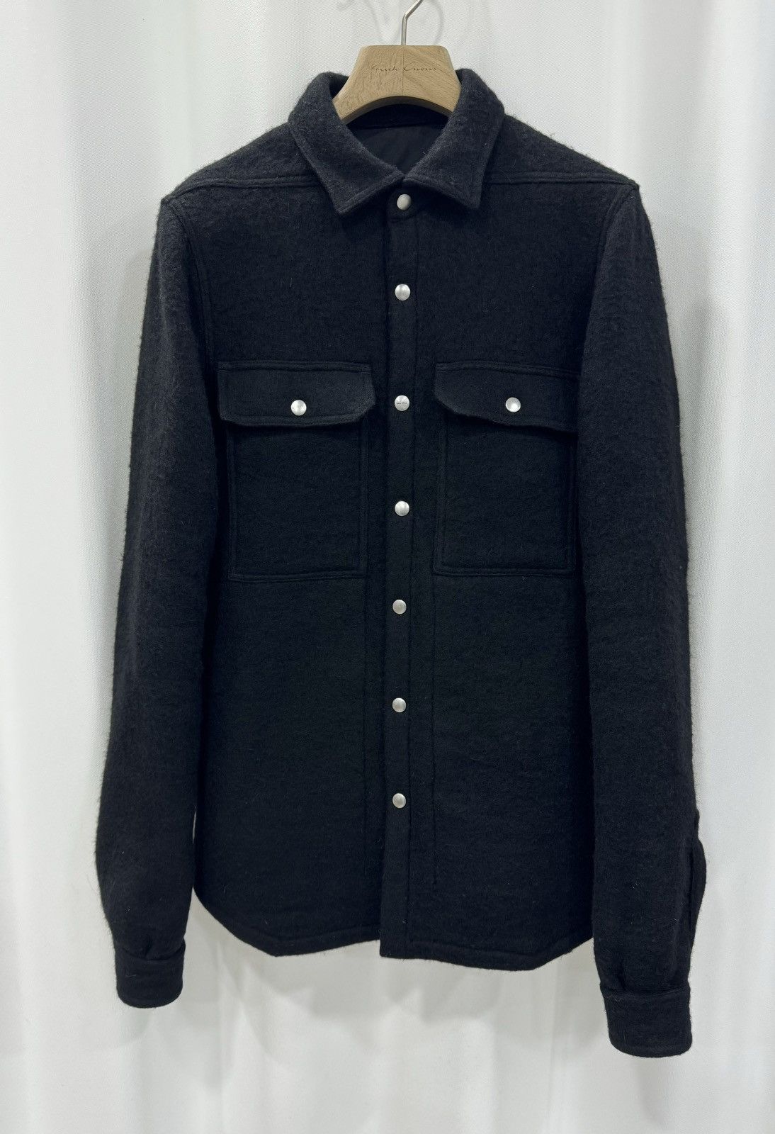 image of Rick Owens Black Wool Outer Shirt 46 Boiled Wool, Men's (Size Small)