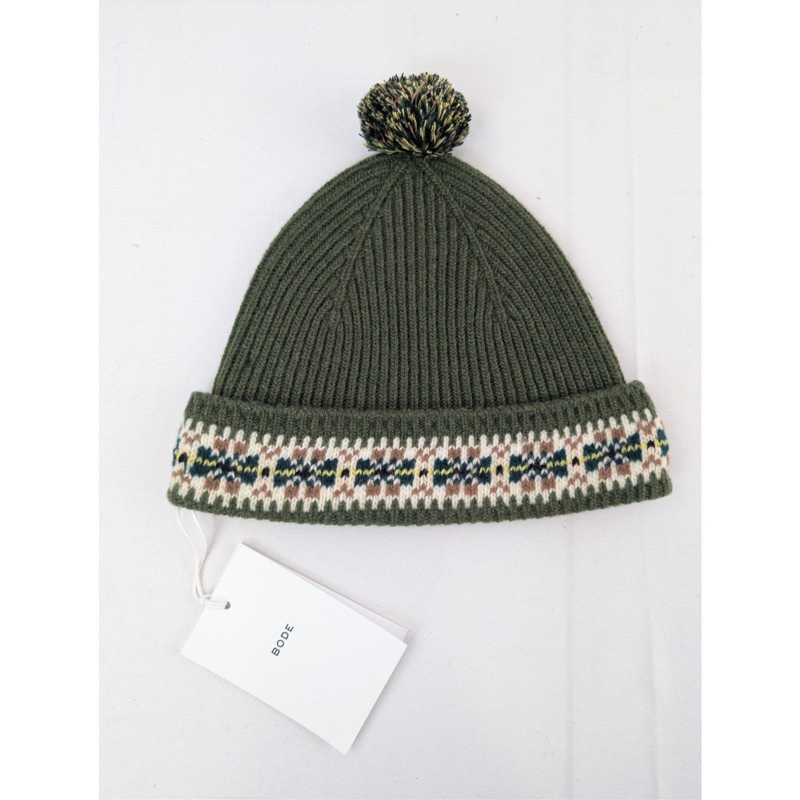 Bode o1rshd1 Size: OS / 100% Virgin Wool Beanie Cap / Hat Green Size ONE SIZE - 1 Thumbnail