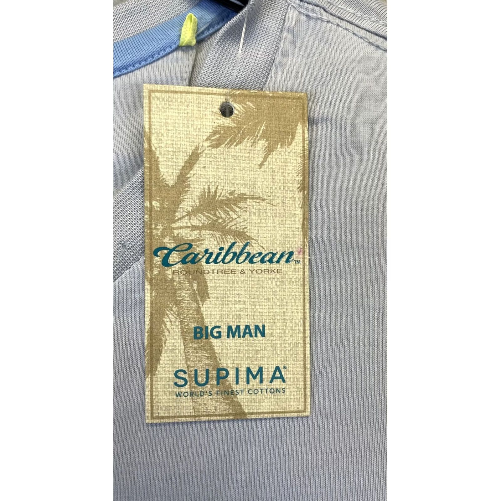 Vintage Caribbean Shirt Mens 2XB Big & Tall Light Gray Supima Cotton Pocket Tee Parrot Size US XXL / EU 58 / 5 - 3 Thumbnail