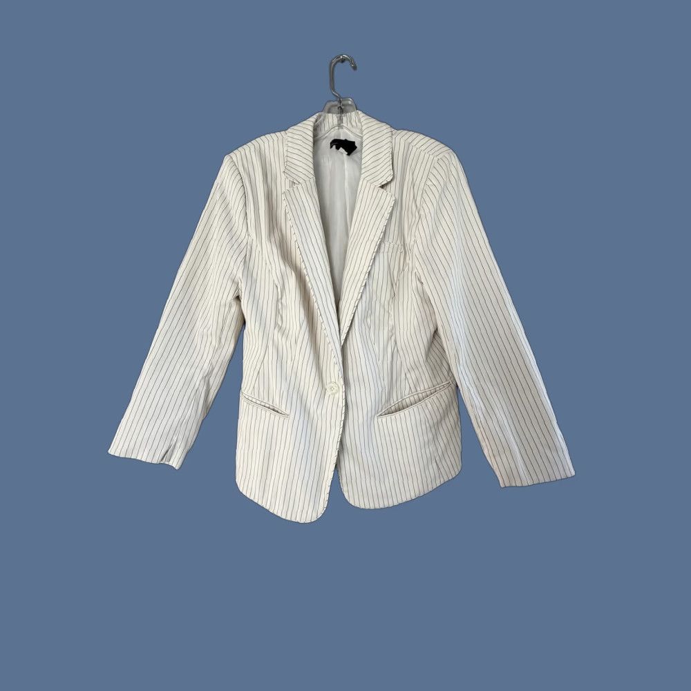 Vintage Lane Bryant Blazer Jacket Womens 18 White Pinstripe One-Button Stretch Plus - Business Workwear No N/A Size XXL / US 16-18 / IT 52-54 - 1 Thumbnail