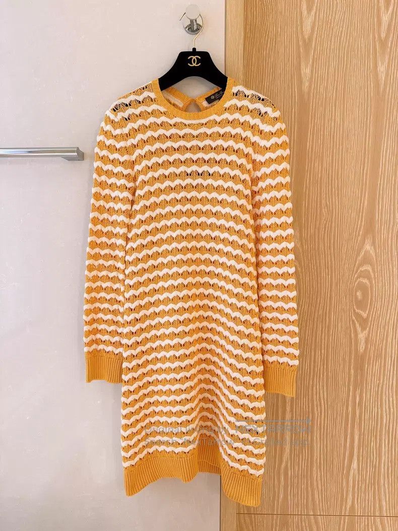 Loro Piana Loro Piana Yellow and White Striped Openwork Crochet Dress Size XS / US 0-2 / IT 36-38 - 1 Thumbnail