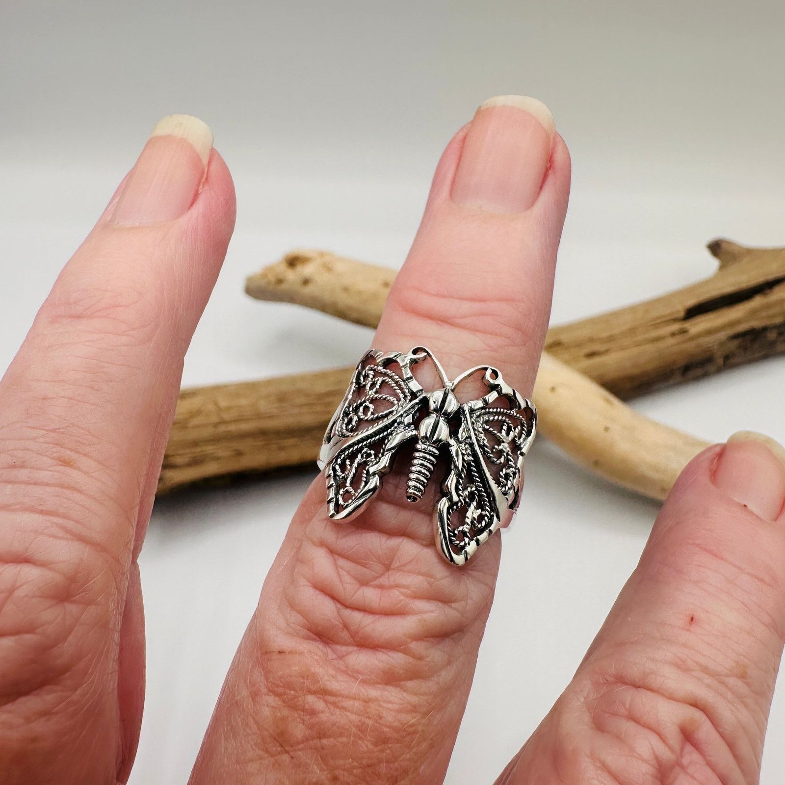 The Unbranded Brand Sterling Silver Filigree Butterfly Ring-Detailed Wings Size ONE SIZE - 2 Thumbnail