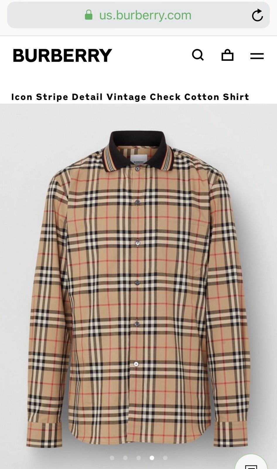 image of Burberry Check Cotton Shirt Men in Beige (Size Large)