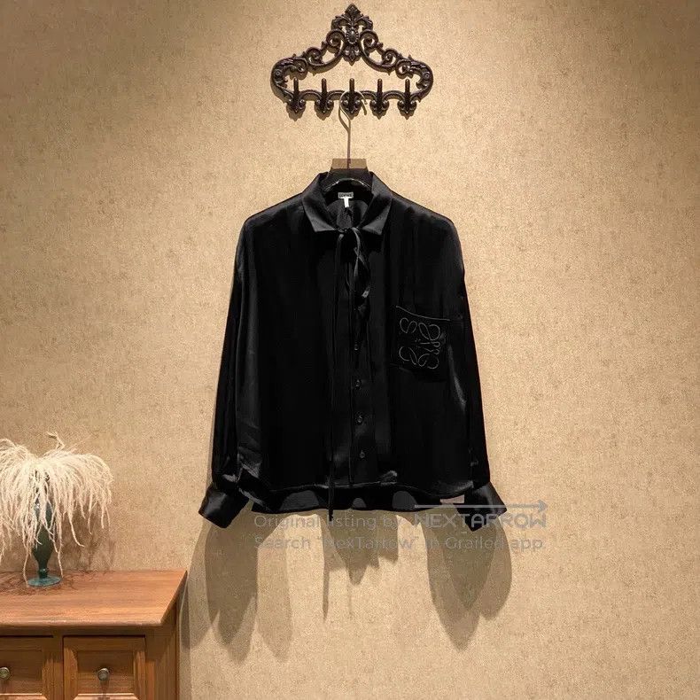 Loewe Black Satin Embroidered Logo Shirt