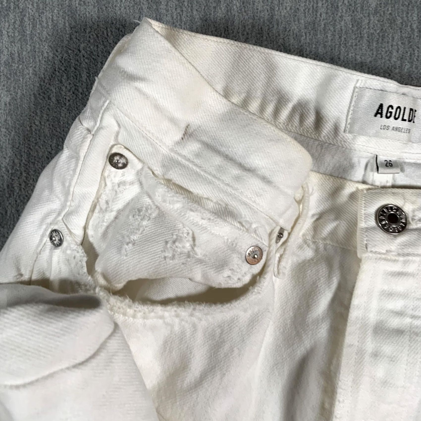 Agolde AGOLDE Jeans High Rise Straight Leg Distressed Button Fly White Denim 26 Womens Size 26" / US 2 / IT 38 - 7 Thumbnail