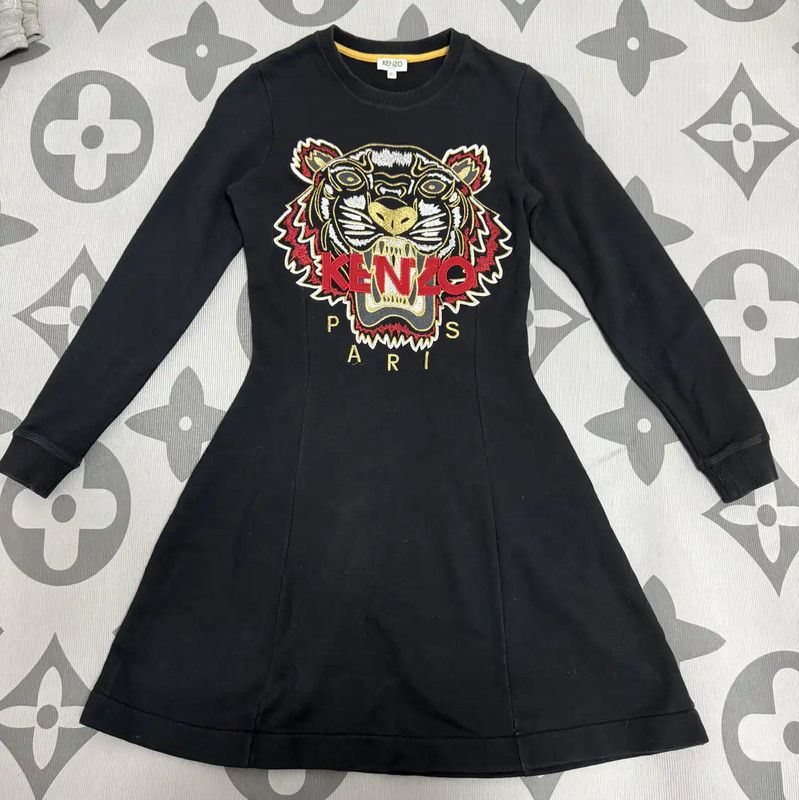 Kenzo Kenzo Black Cotton Dress with Tiger Logo 0089 Size XS / US 0-2 / IT 36-38 - 1 Thumbnail
