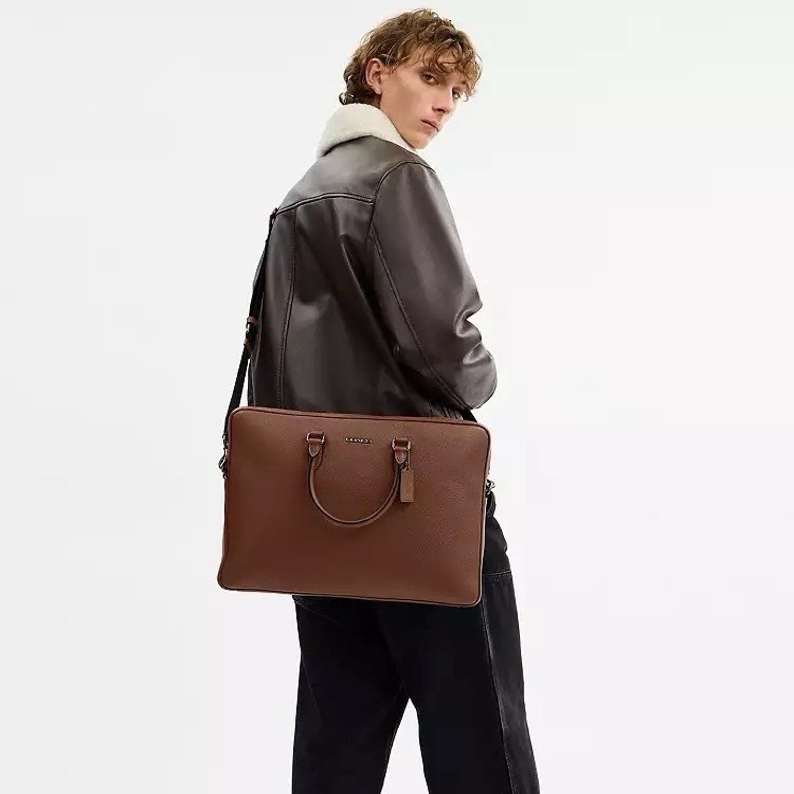 Coach NWT Coach Ethan Large Brief CCF59 Leather Gunmetal/Saddle Size ONE SIZE - 8 Thumbnail