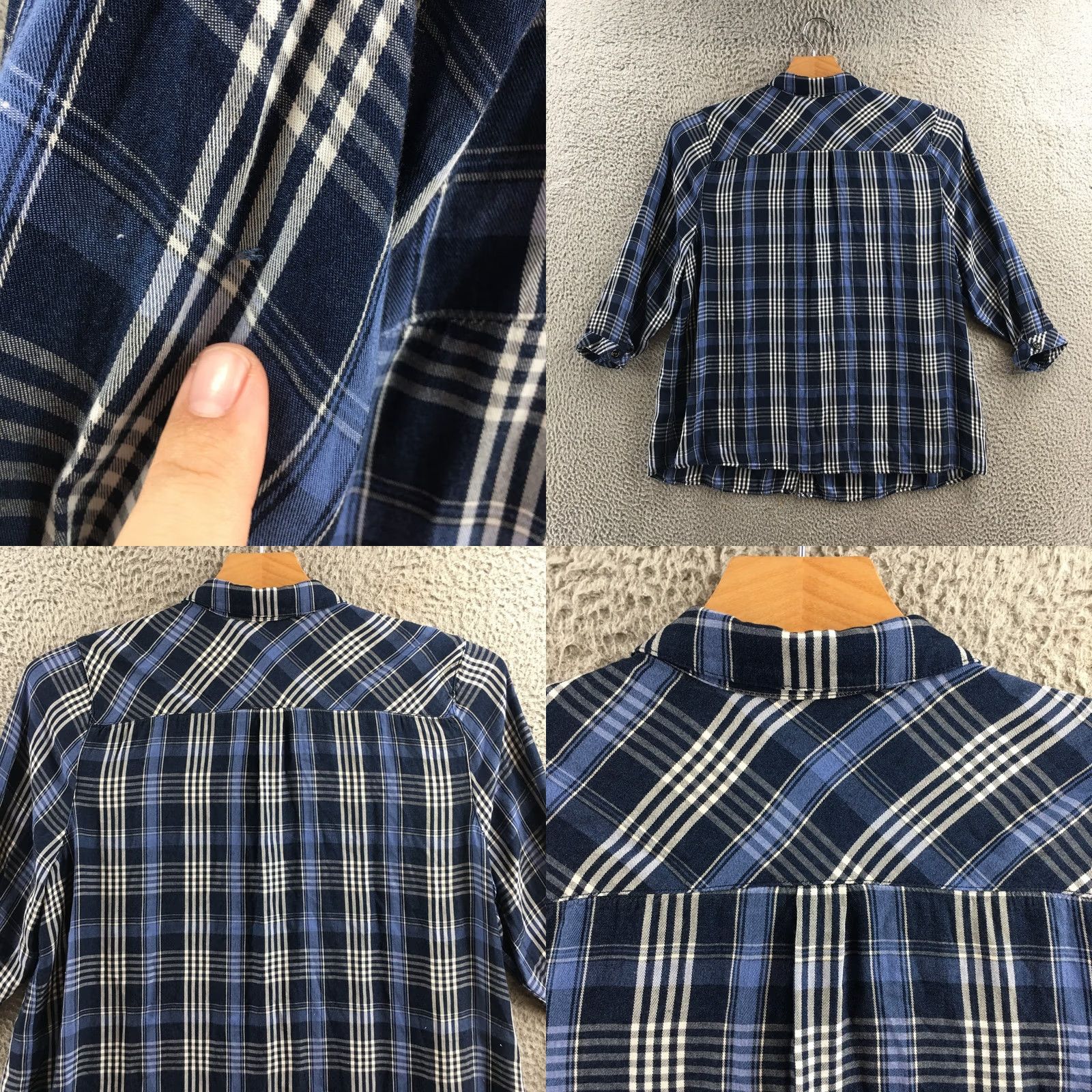 J. Jill J Jill Shirt Womens XL Blue Plaid Collared Button-Up 3/4 Sleeve Pocket Casual Size XL / US 12-14 / IT 48-50 - 8 Thumbnail