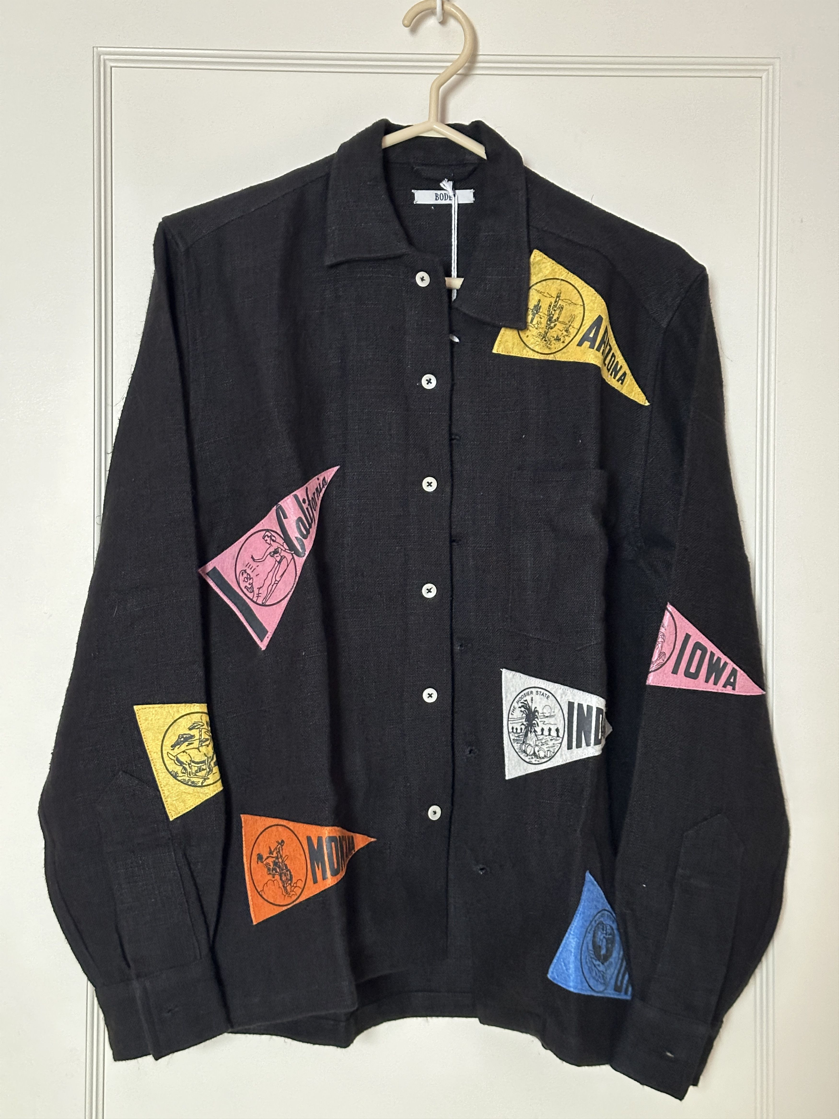 image of Bode Ssense Exclusive Black Linen Pennant Shirt, Men's (Size Small)