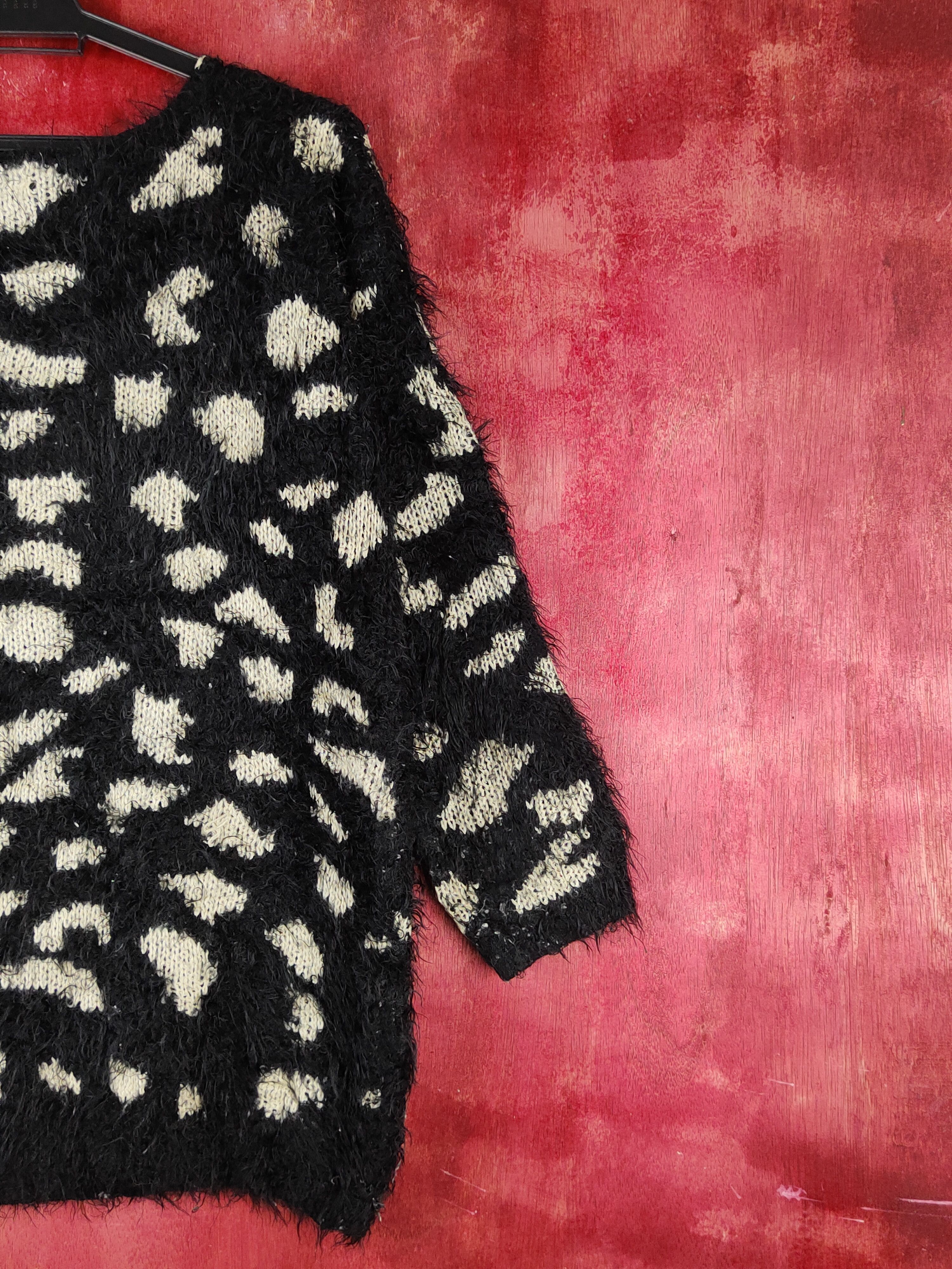 Homespun Knitwear Anryanry Black Cream Shag Shaggy Fur Mohair Knitwear #S2164 Size M / US 6-8 / IT 42-44 - 9 Thumbnail