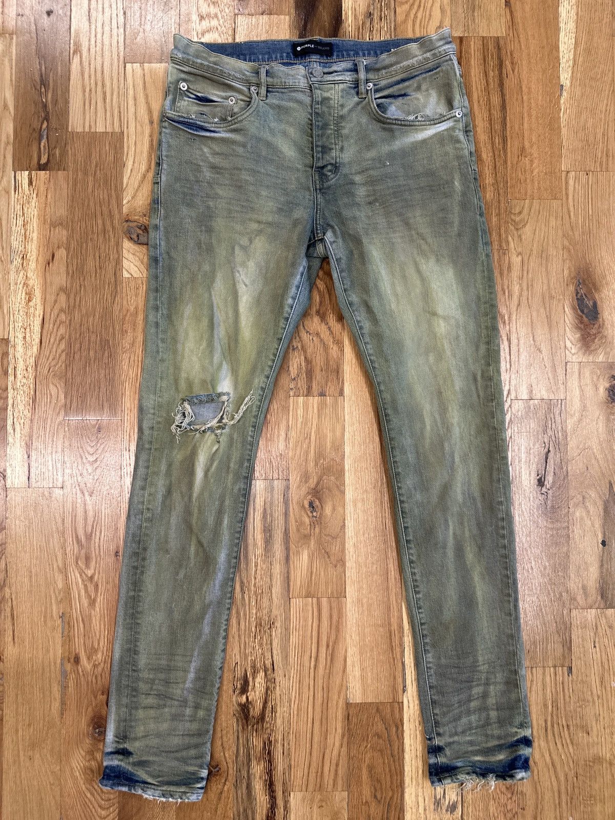 image of Purple Brand Dirty Washed Blue Denim Jeans Size 32, Men's