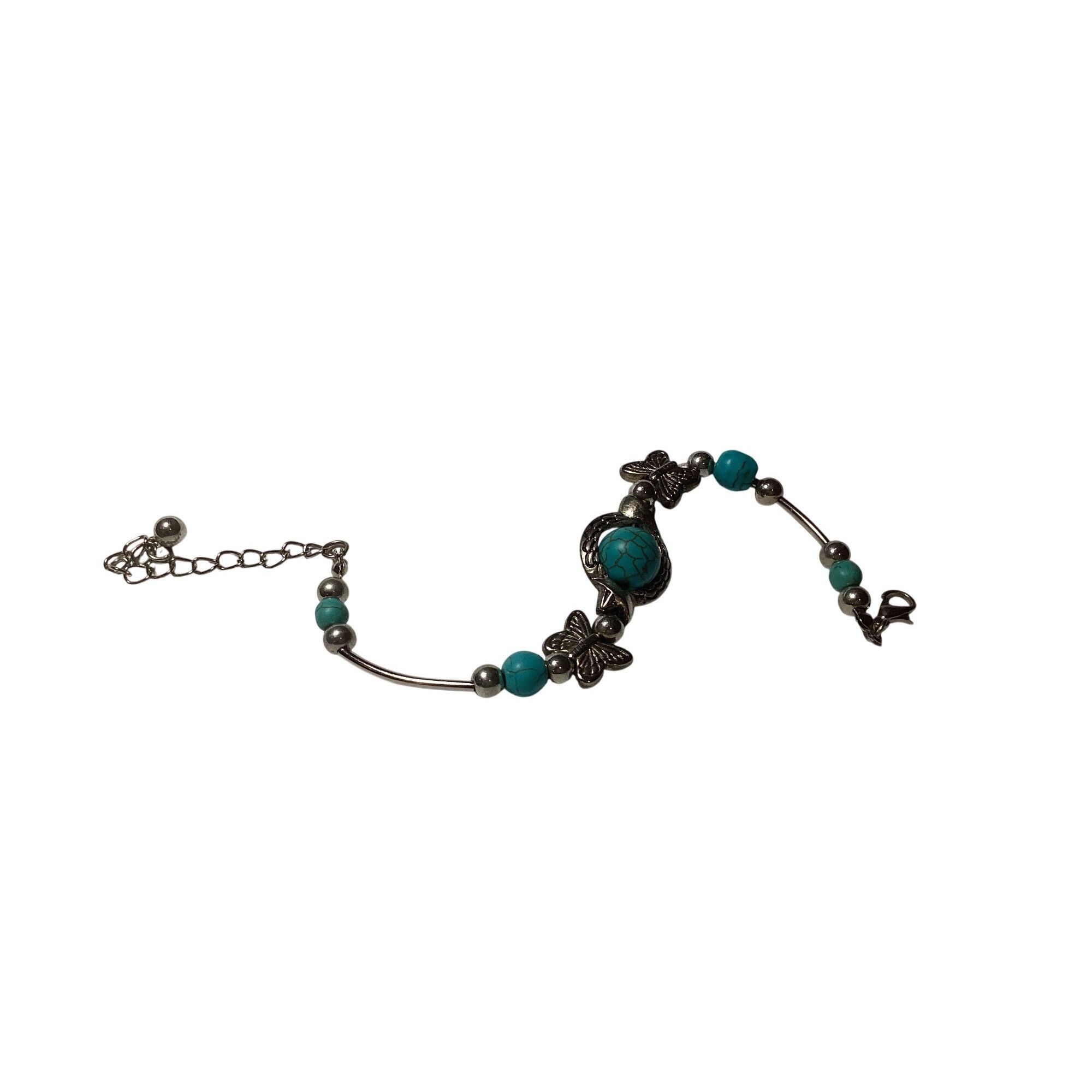 Other Handcrafted Turquoise & Silver-tone Butterfly Charm Bracelet Size ONE SIZE - 2 Thumbnail