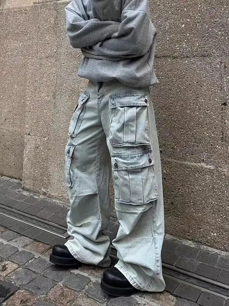 Japanese Brand Retro multi-pocket workwear wide-leg floor-length jeans Size US 34 / EU 50 - 4 Thumbnail