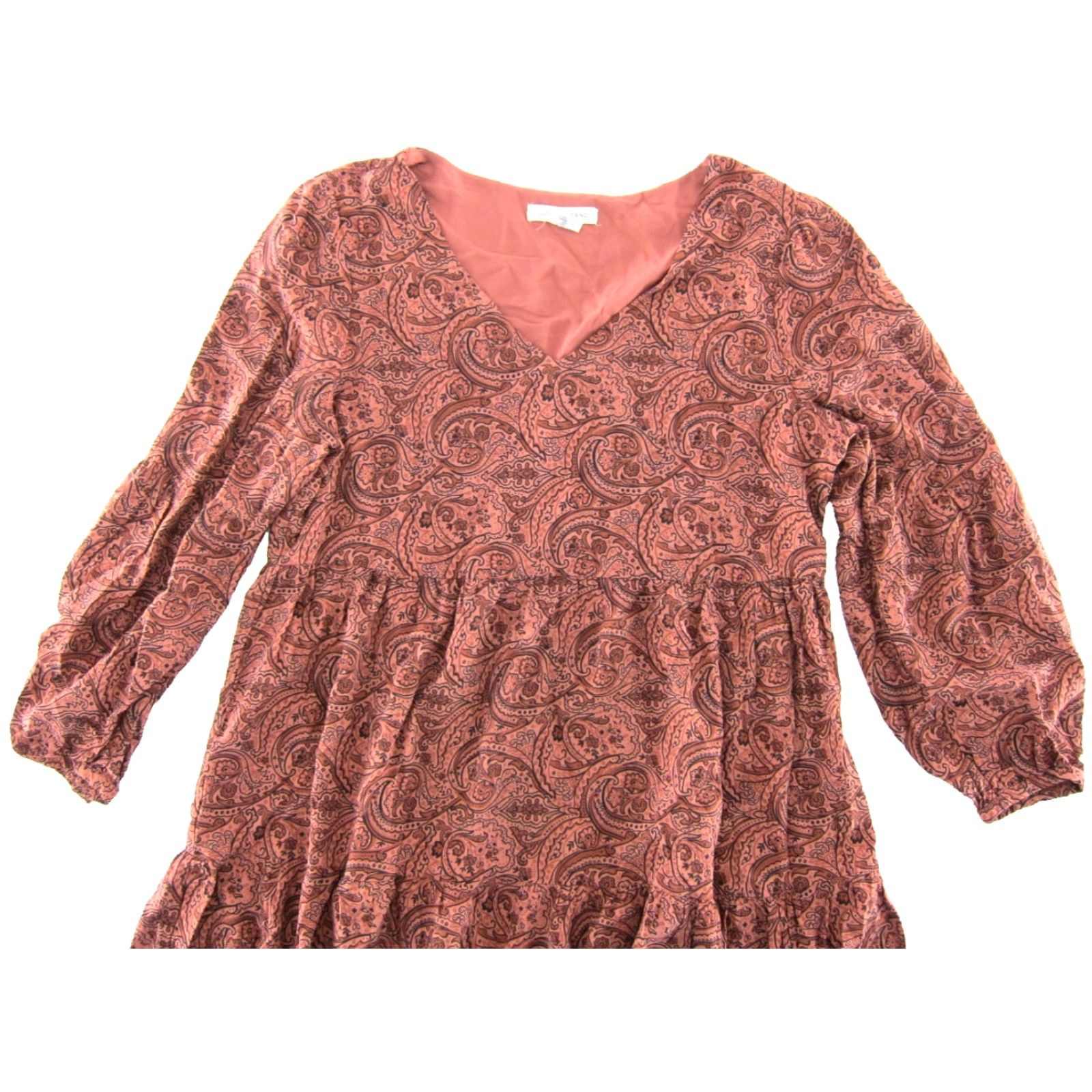 Lucky Brand Lucky Brand Dress Pink Black Paisley Long Sleeve V-Neck Tiered Smock M Womens Size M / US 6-8 / IT 42-44 - 4 Thumbnail