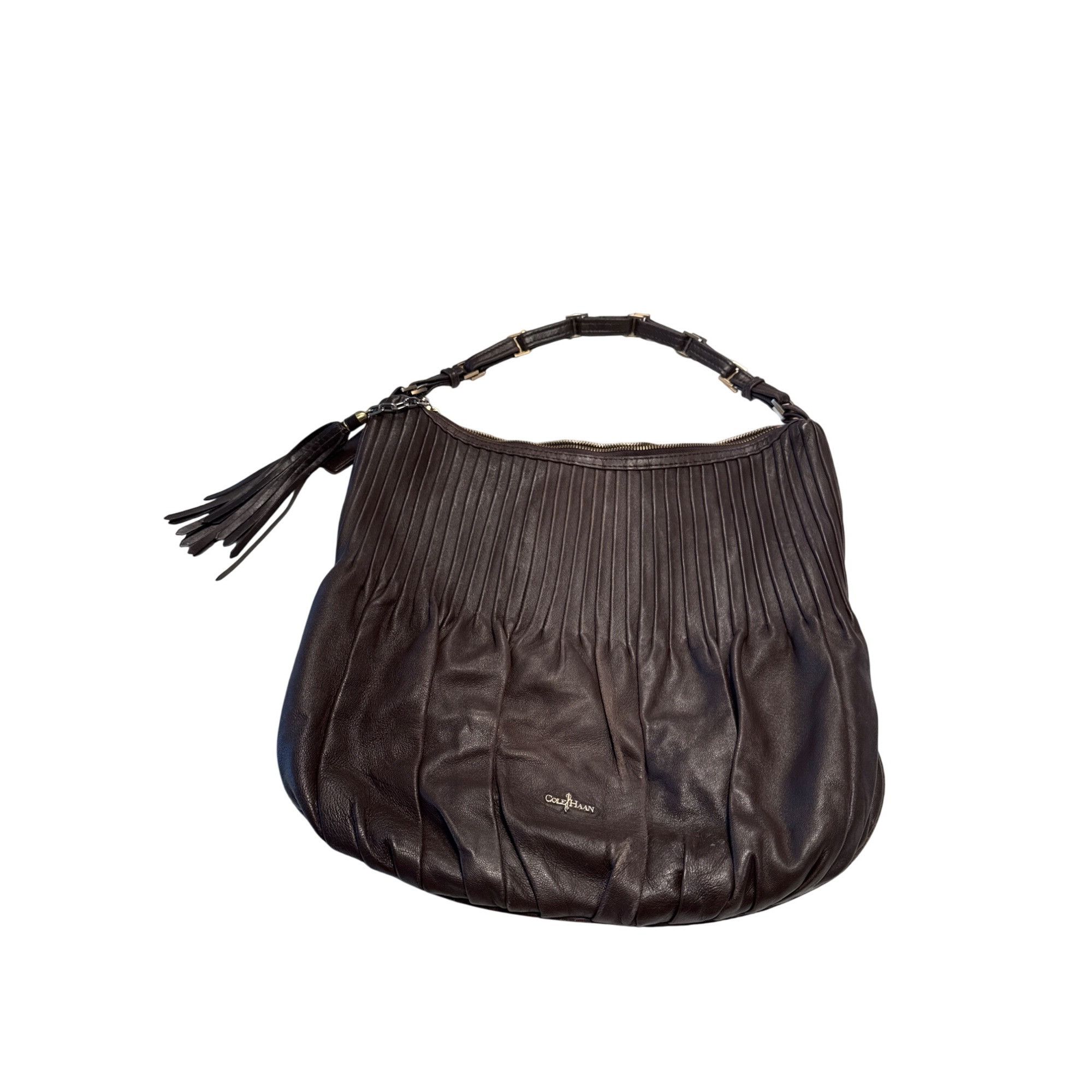 Cole Haan Cole Haan Womens Brown Leather Hobo tassel Shoulder Bag SKU Size ONE SIZE - 1 Thumbnail