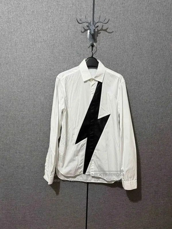 Neil Barrett Neil Barrett White Lightning Logo Shirt . Size US S / EU 44-46 / 1 - 1 Thumbnail