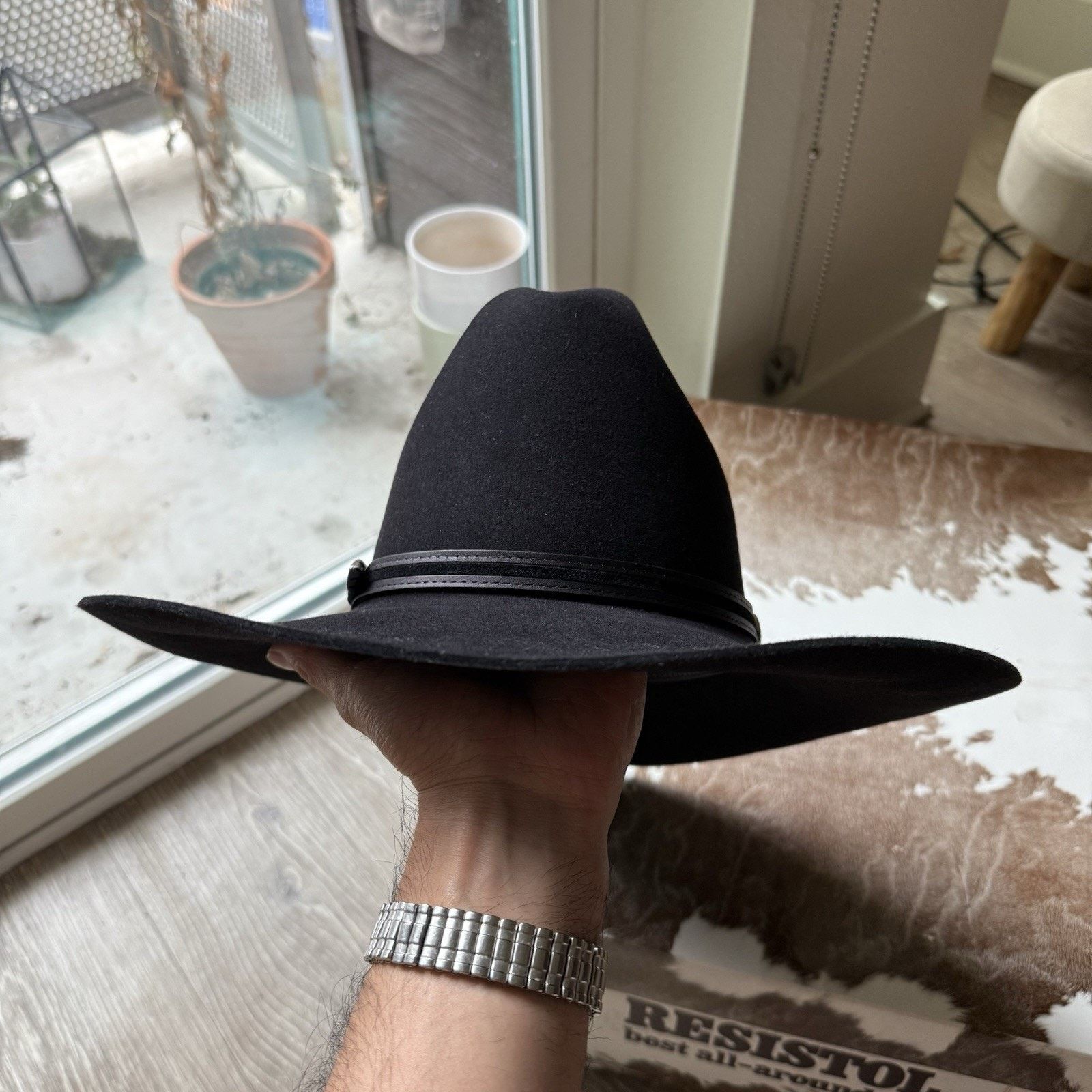 Vintage Vintage Resistol Black Cowboy Hat 4x Beaver Oval 6 7/8 L Size ONE SIZE - 5 Thumbnail