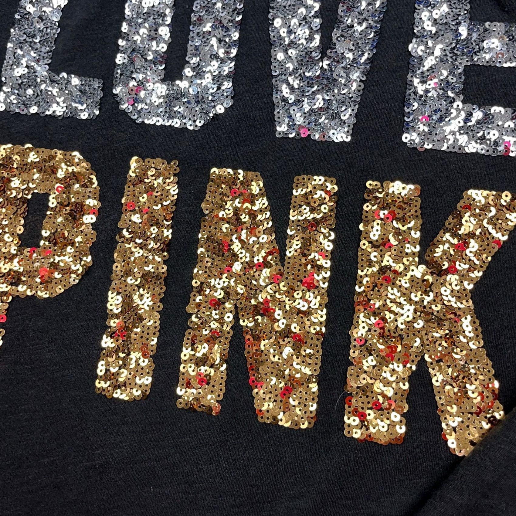 Victoria's Secret Victoria's Secret Shirt Women Small Black Tee Sequin Glow Love PINK Size S / US 4 / IT 40 - 3 Thumbnail