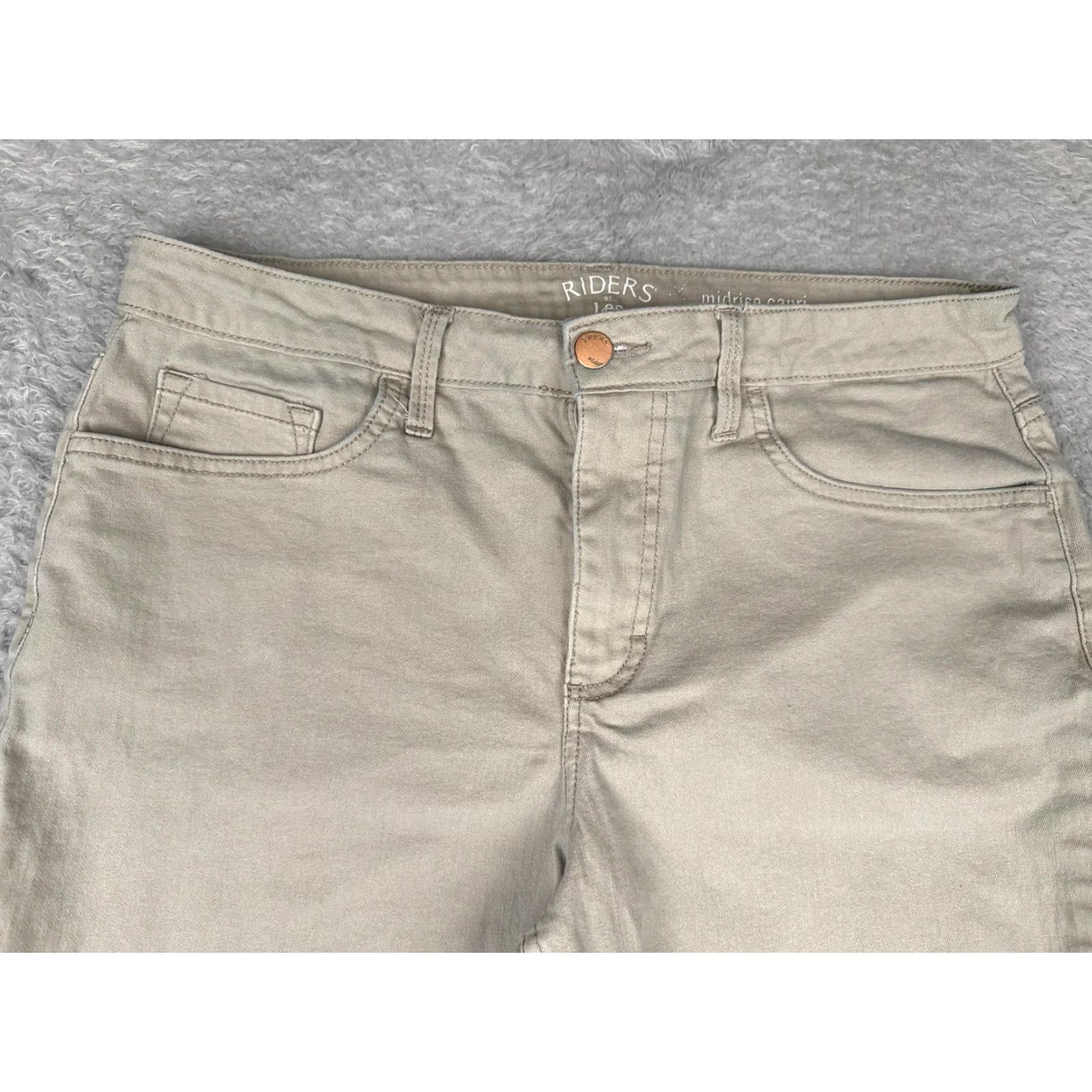 Lee VINTAGE Riders by Lee Capri Pants Women 30x20 Beige Tan Midrise Stretch Zip Fly Size 32" / US 10 / IT 46 - 4 Thumbnail