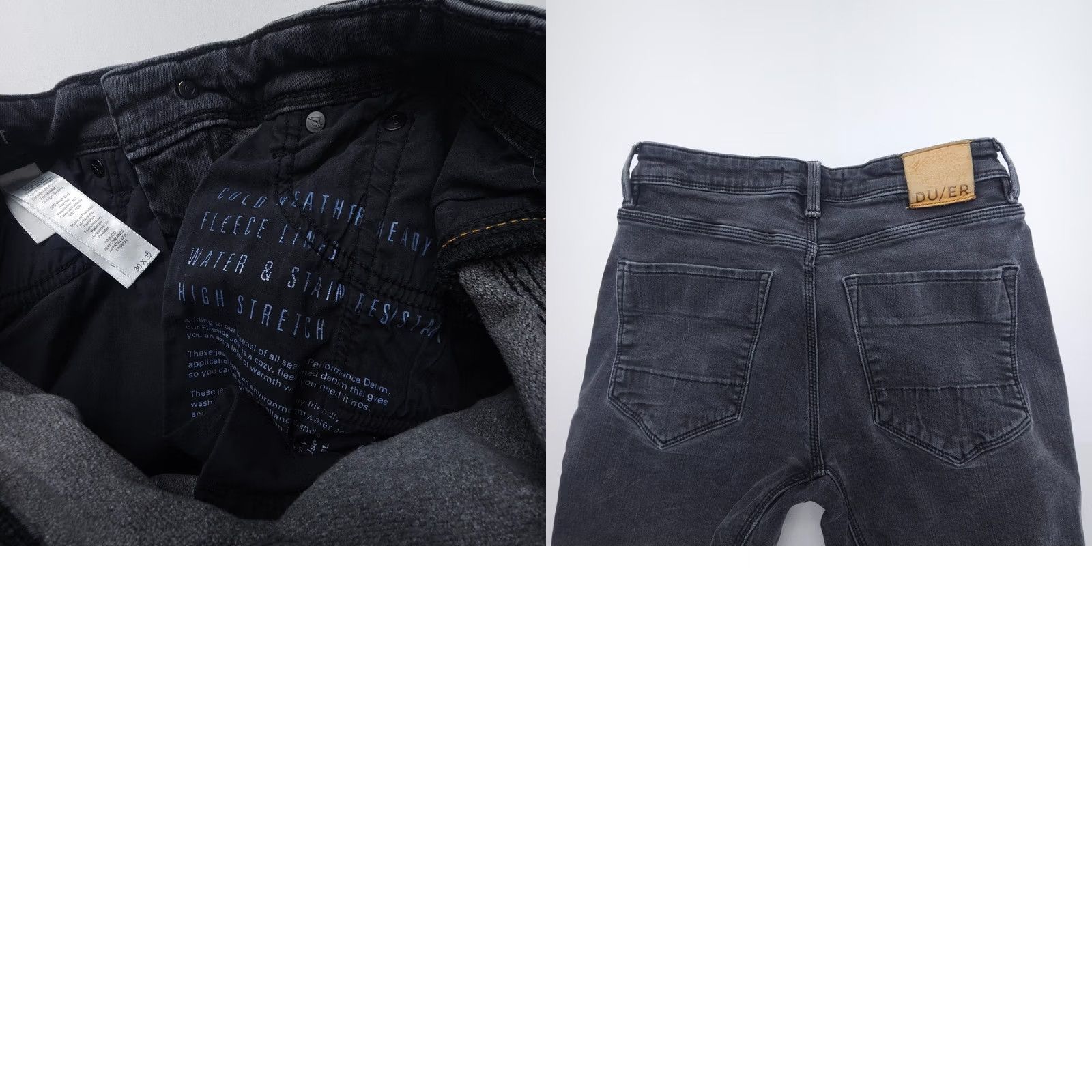Vintage DU/ER Slim Fit Jeans Mens 30 x 32 Black Denim Stretch Fleece Lined 5-Pocket City Modern Slim Leather Logo Size US 30 / EU 46 - 9 Thumbnail