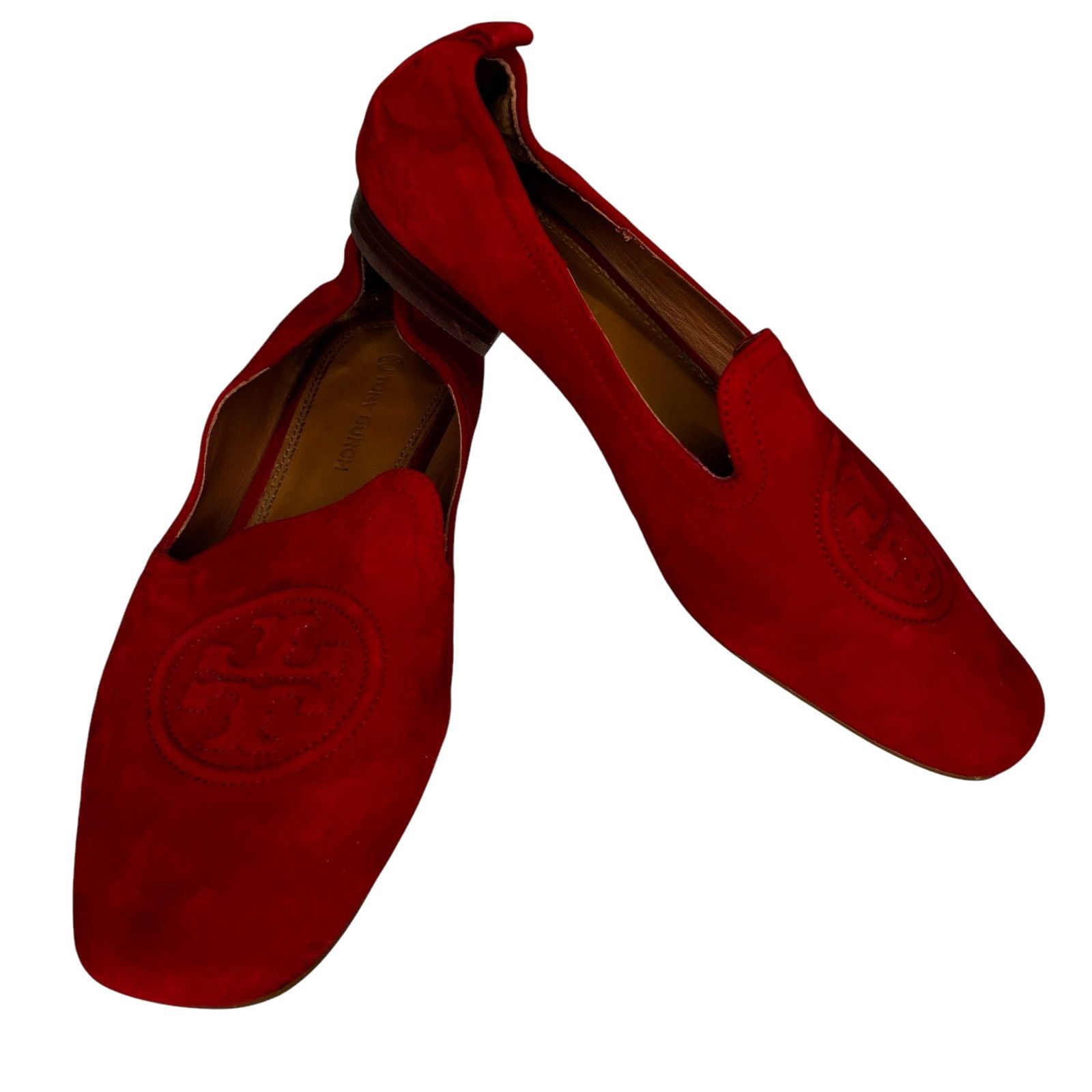 Tory Burch Ruby Smoking Slipper Loafer Flats Red Suede 8.5