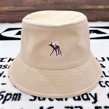 image of Burberry Bambi With Wings Embroidered Logo Beige Bucket Hat in Cream/White, Men's
