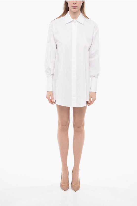 image of Patou Popeline Chemisier Minidress With Back Logo Print in White, Women's (Size XS)