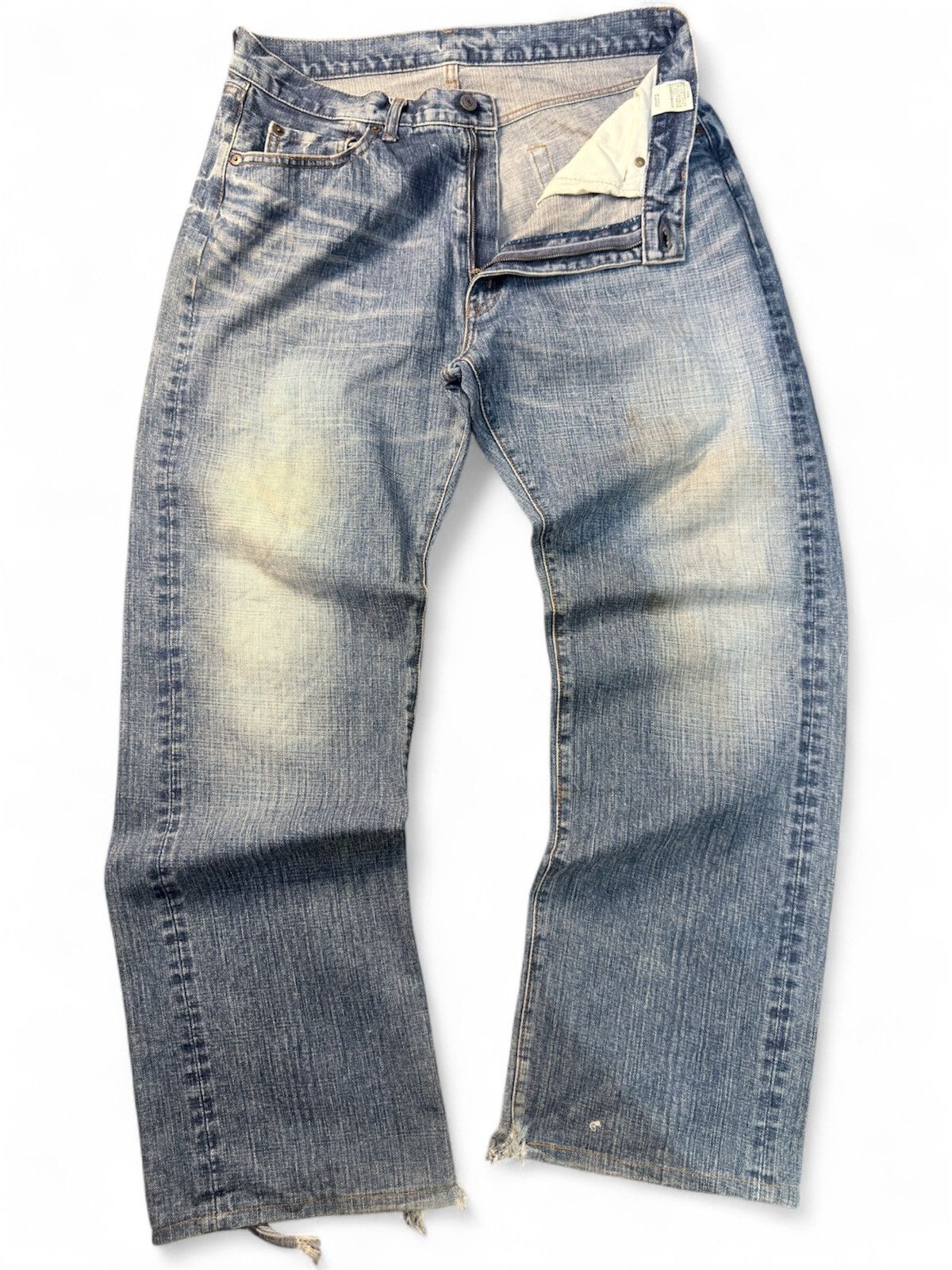 Vintage Japanese Denim Wide Big John Distressed Archive Fade in Blue, Men's (Size 35)