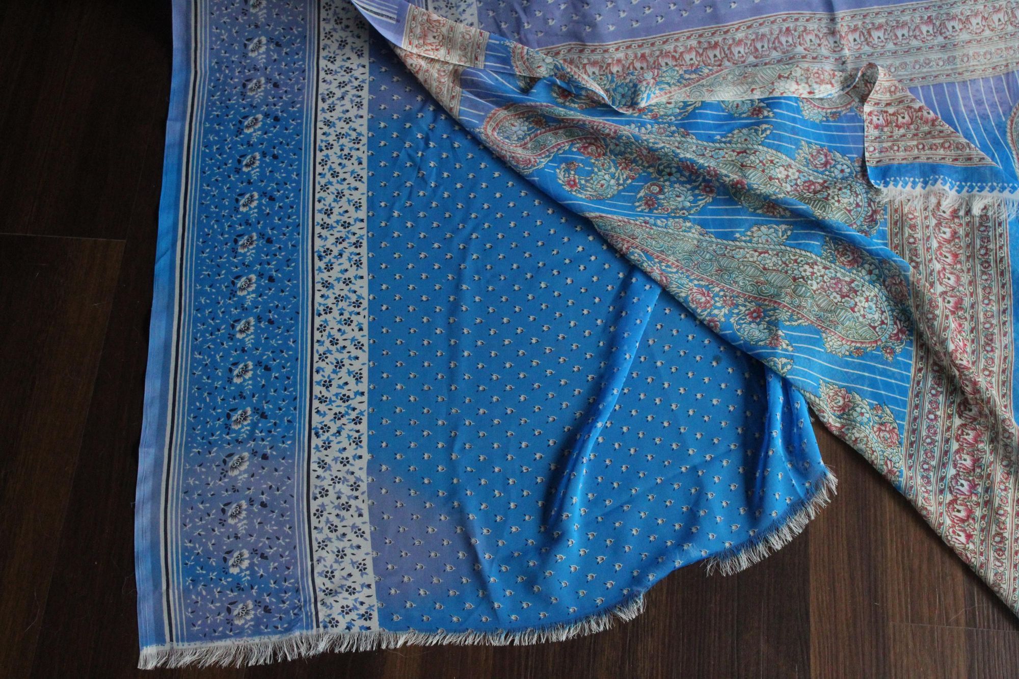 Vintage Vintage 1990s Indian Sari, Authentic Sky Blue Chiffon with a Size ONE SIZE - 8 Thumbnail