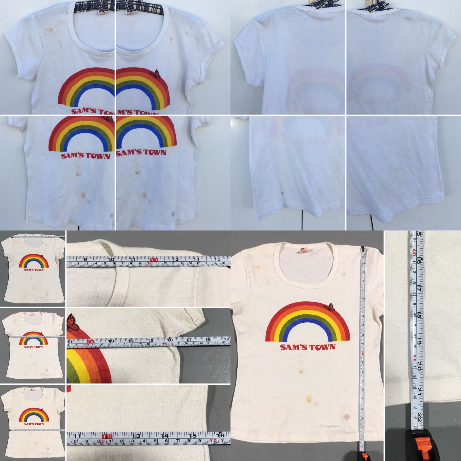 Rainbow VINTAGE SAMS TOWN Rainbow Butterfly T Shirt 70s 80s Misses Large Worn Stained Shirt Mens Women Girls Boys Size L / US 10 / IT 46 - 8 Thumbnail
