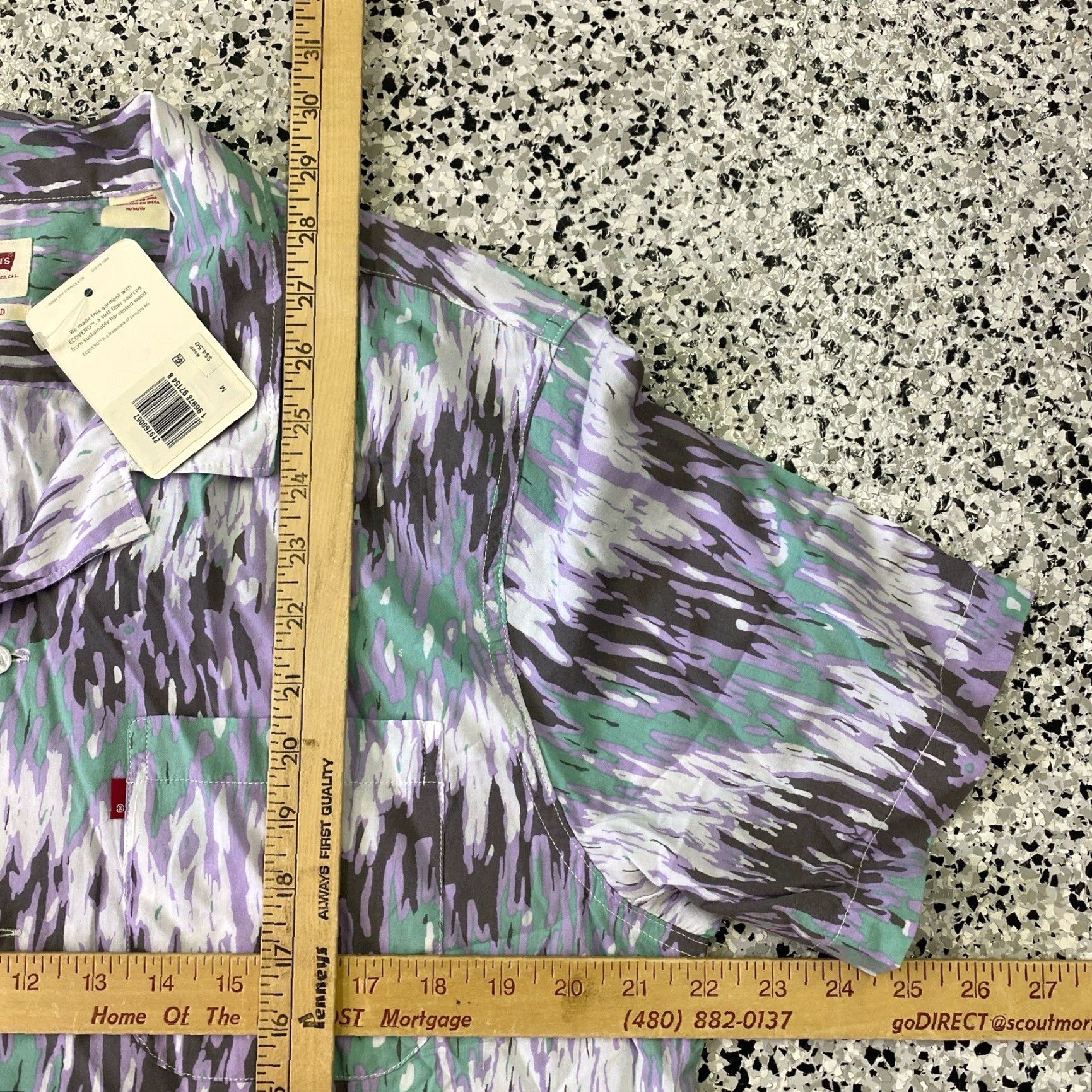Levi's Levi's Men’s Medium Relaxed Cubano Short Sleeve Shirt Green Purple Print NWT Size US M / EU 48-50 / 2 - 3 Thumbnail