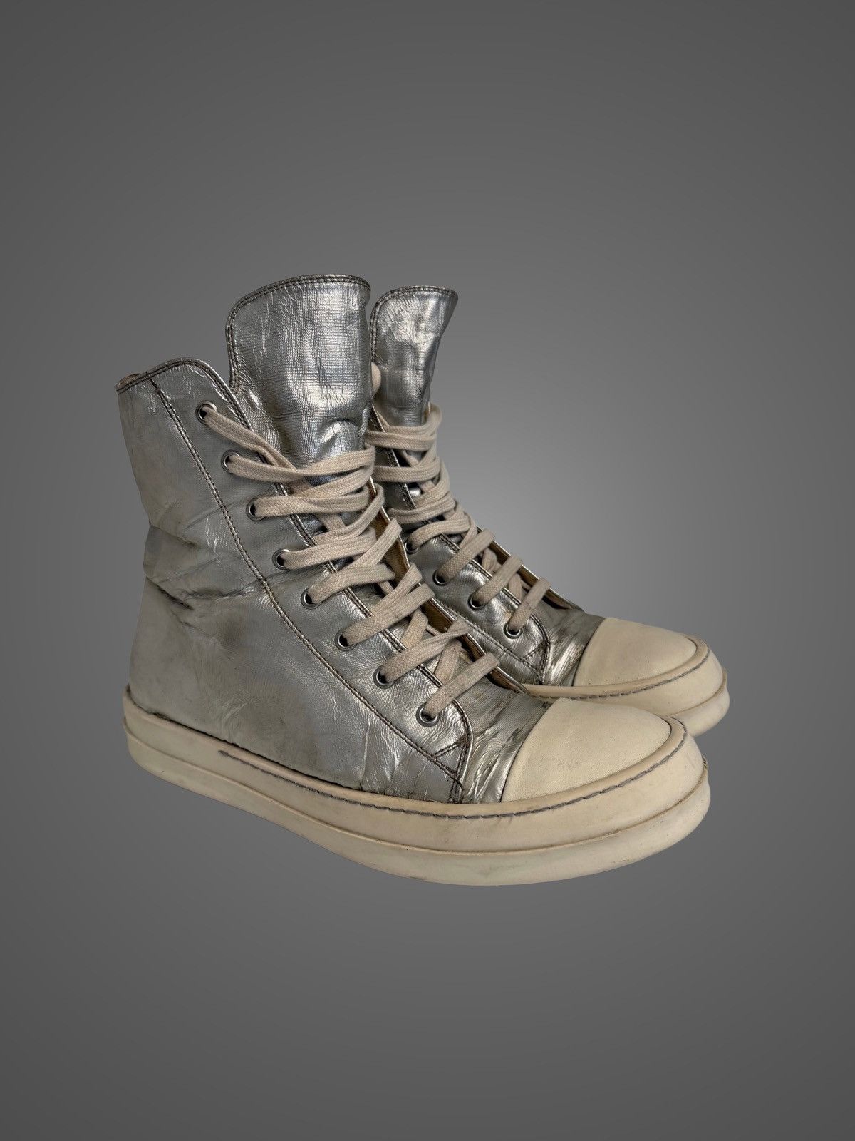 Rick Owens Drkshdw Rick Owens DRKSHDW Hi-Top Silver Satin Ramones from SS16 Size US 8 / EU 41 - 1 Thumbnail
