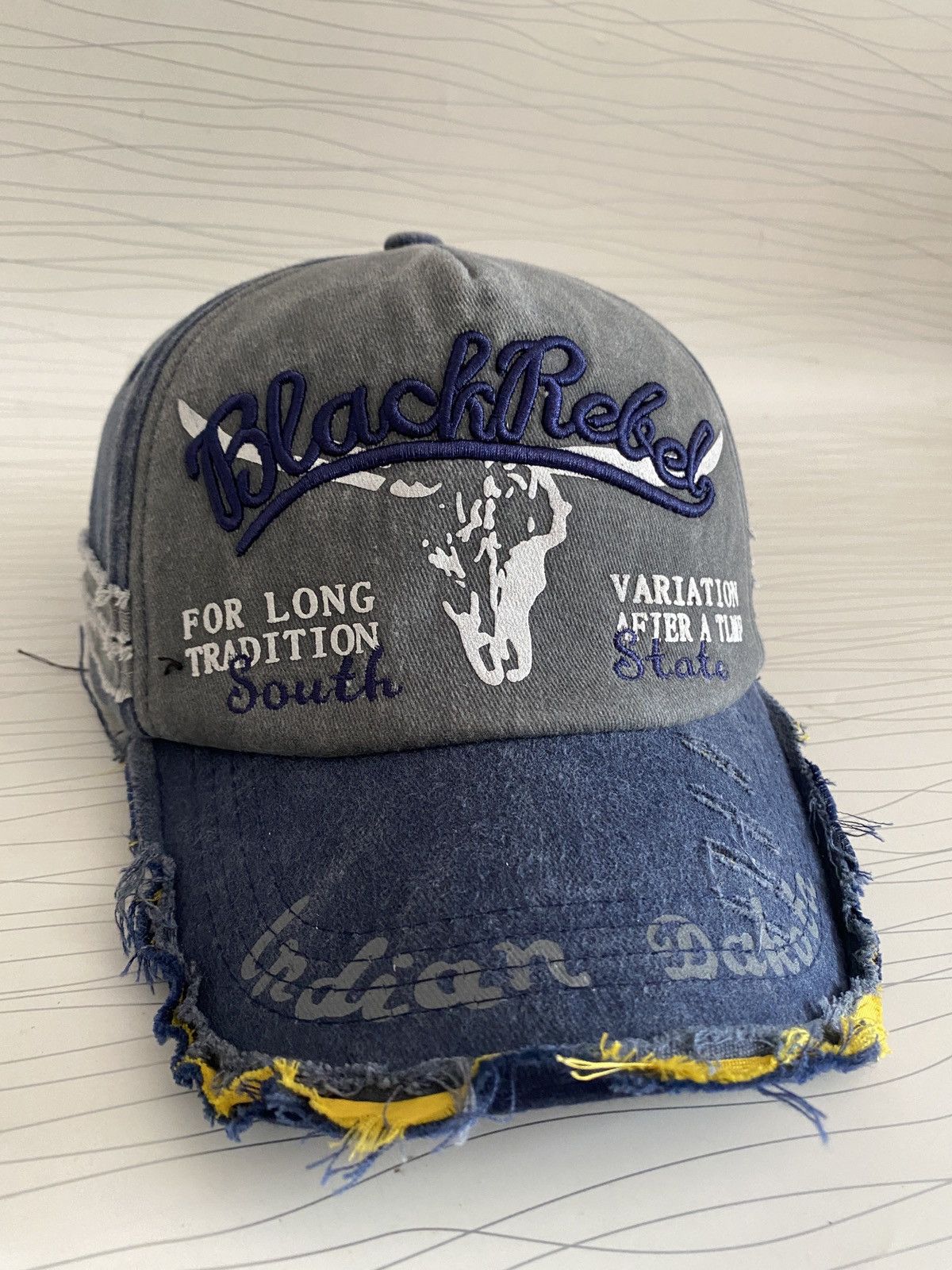 Other Black Rebel South State Indian Dakota Distressed TruckerHat Size ONE SIZE - 4 Thumbnail