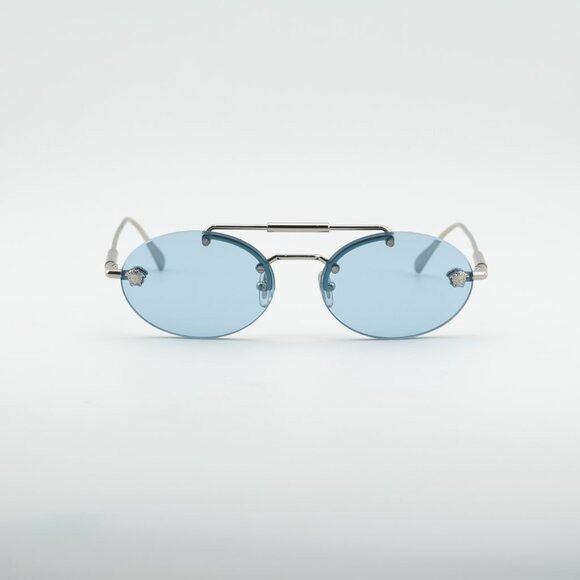 Versace Versace VE2295 1000/1 Sunglasses Silver Oval Frame Size ONE SIZE - 2 Thumbnail