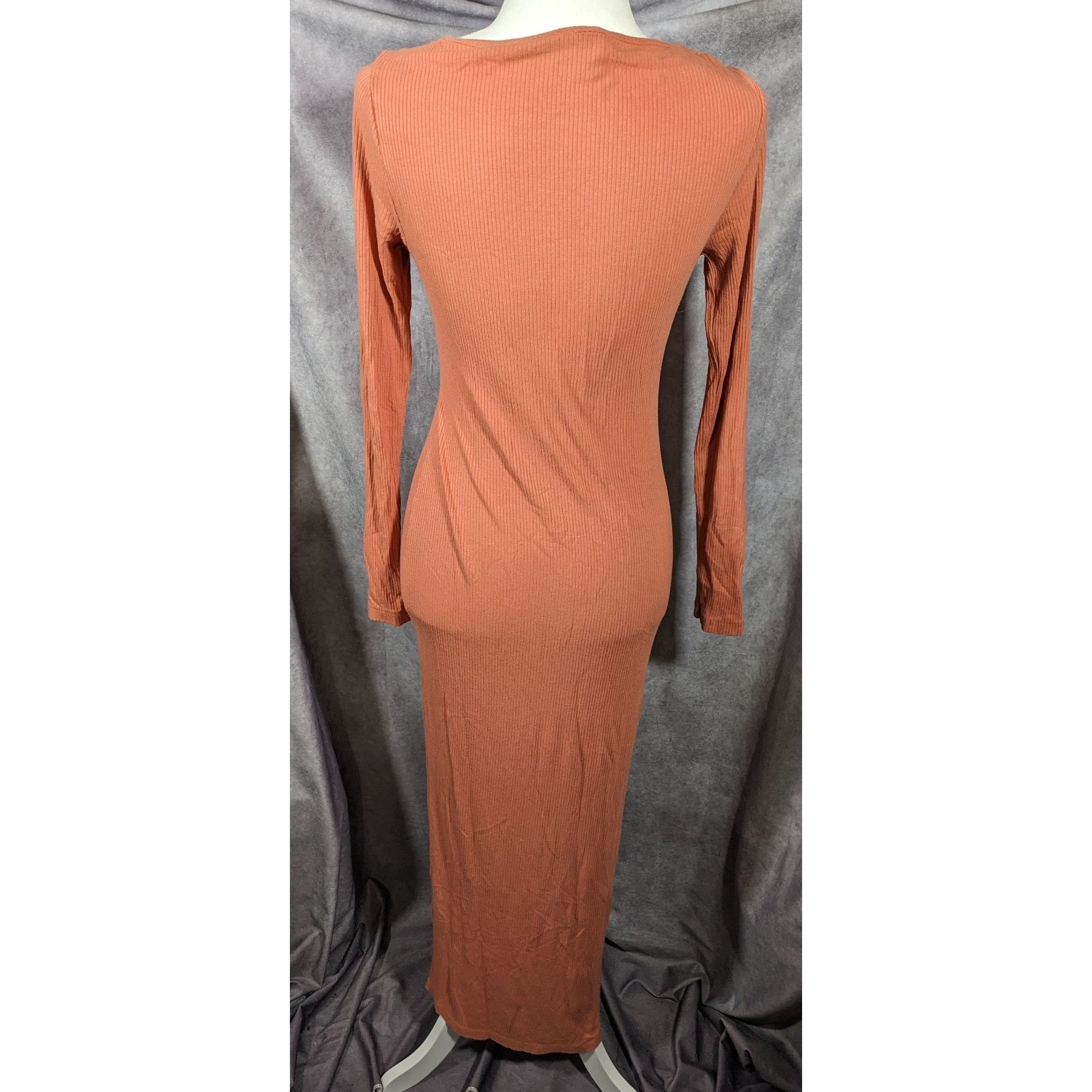 Asos Asos Preppy Muted Orange Ribbed Deep V Neck Side Slit Maxi D Size M / US 6-8 / IT 42-44 - 11 Thumbnail
