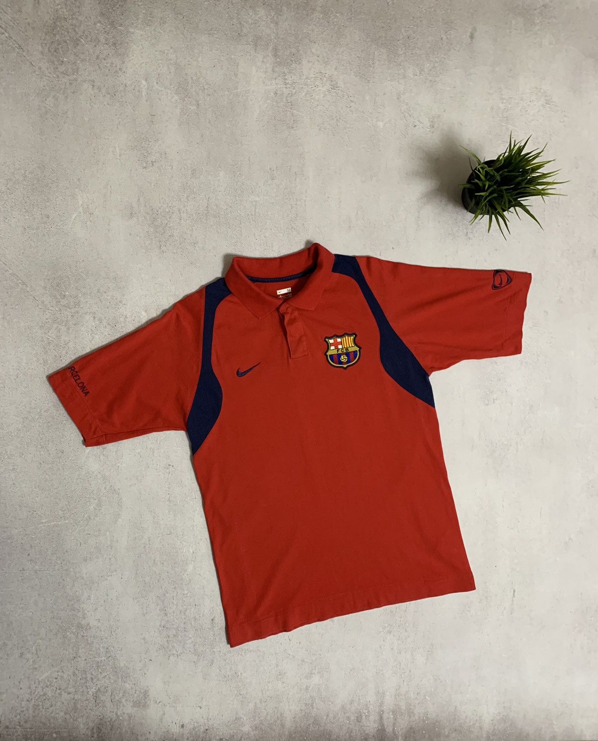 Pre-owned F C Barcelona X Nike Vintage Nike Barcelona Polo T Shirt Baggy 90's In Red/blue