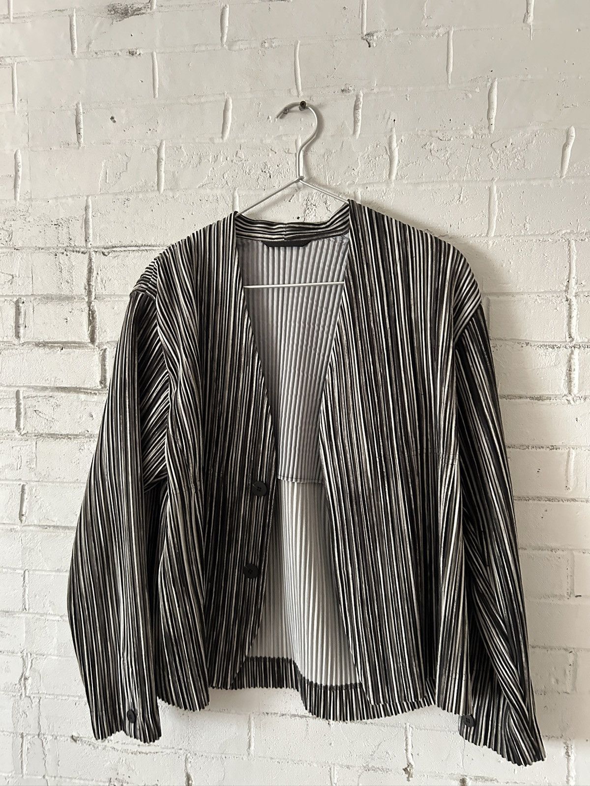 Homme Plisse Issey Miyake Striped Blazer Pleats Please 1/1 Size 48R - 2 Thumbnail