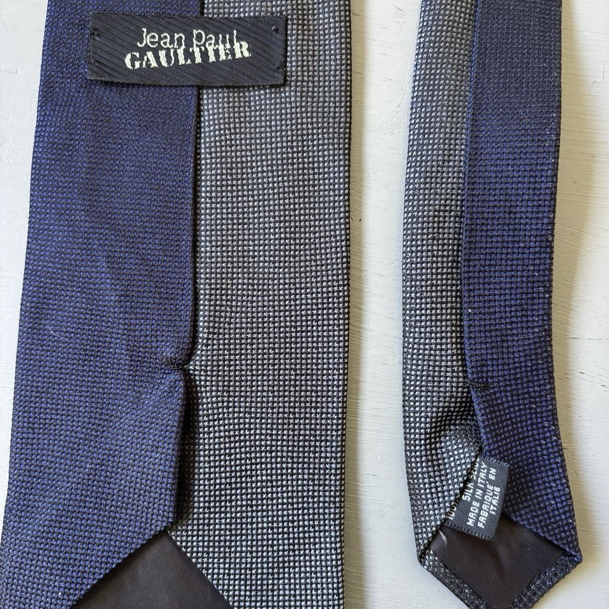 Jean Paul Gaultier Vintage Jean Paul Gaultier Silk Tie Navy Grey Micro Pattern Size ONE SIZE - 3 Thumbnail