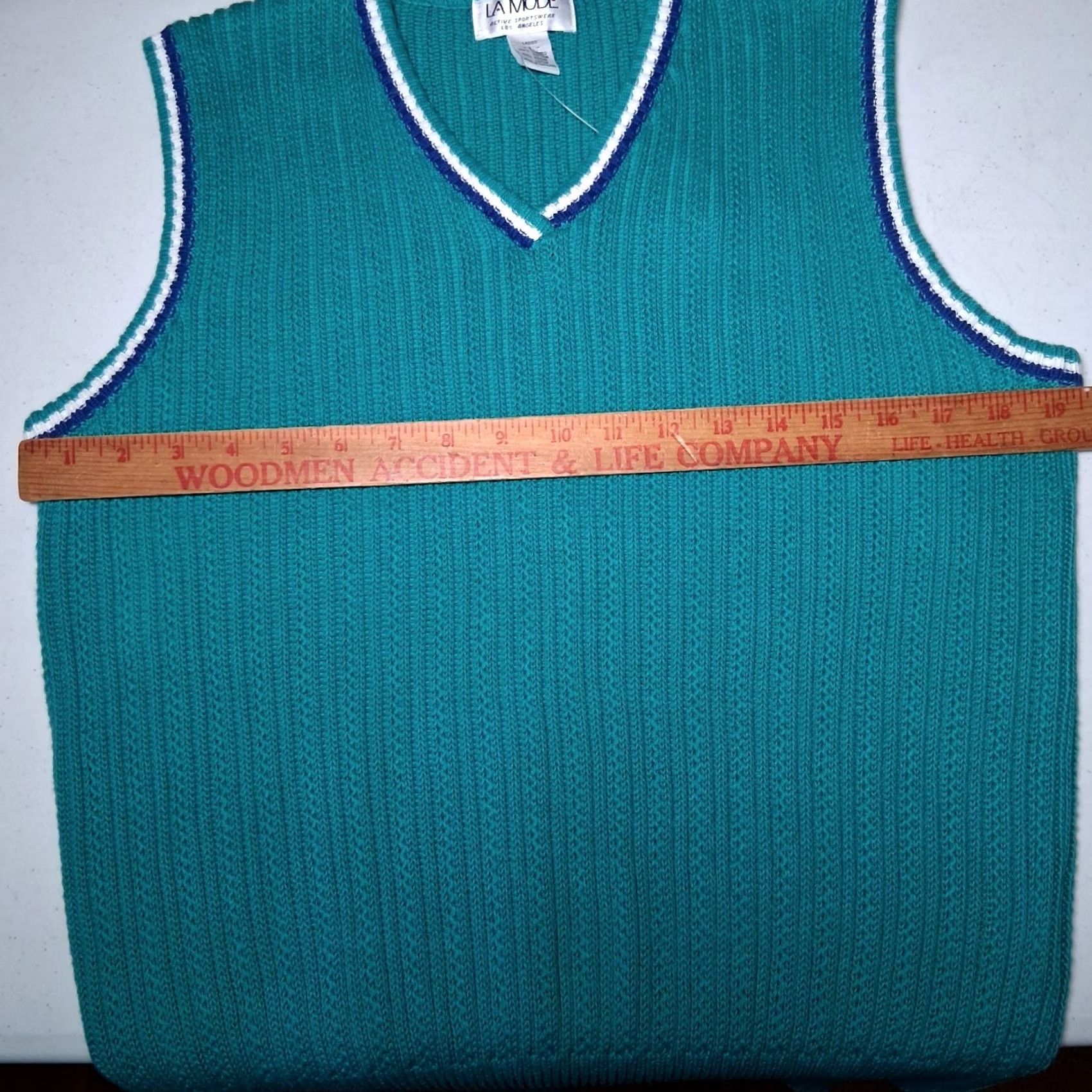Vintage VINTAGE La Mode Sweater Vest L Teal Combed Cotton Preppy V Neck 1990s Size L / US 10 / IT 46 - 3 Thumbnail