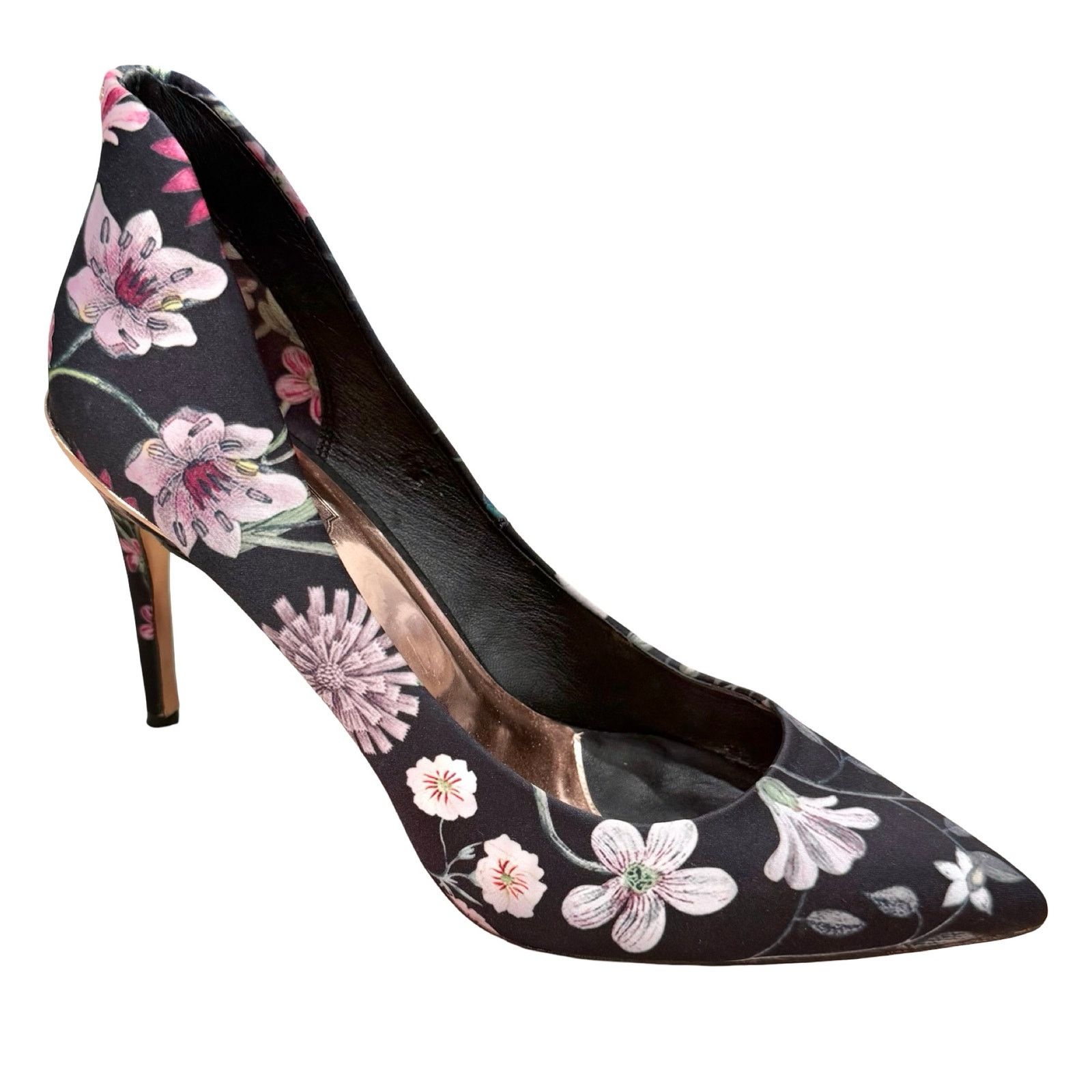 Ted Baker Purple Pink Black Satin Leather Heel Shoes Size 41 / 10.5, Women's
