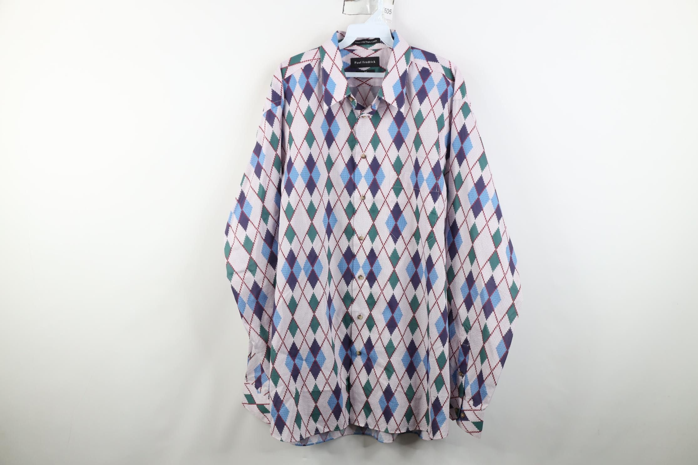 Paul Fredrick Paul Fredrick Long Staple Cotton Argyle Diamond Button Shirt Size US XL / EU 56 / 4 - 1 Thumbnail