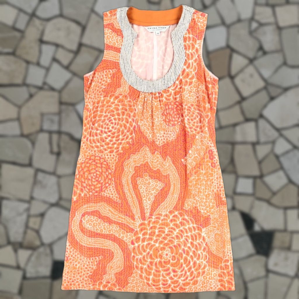Trina Turk Trina Turk Metallic All Over Print Dress Orange Women's 4 Size S / US 4 / IT 40 - 1 Thumbnail