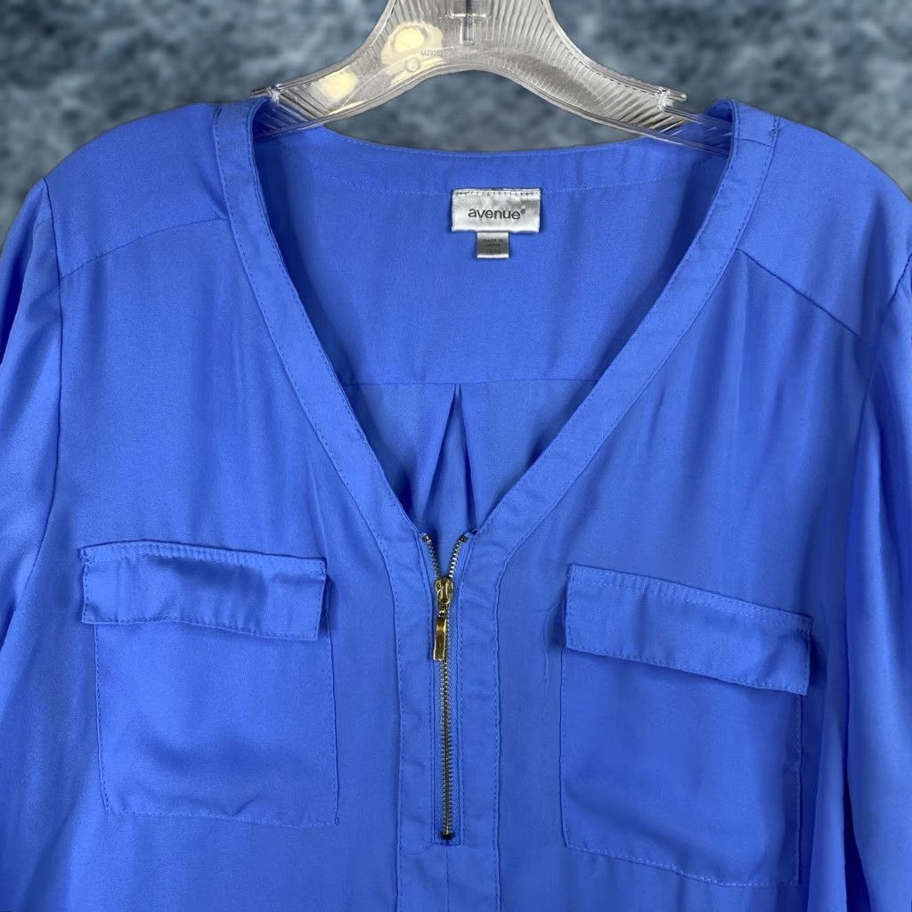 Avenue Avenue Blouse Womens 14/16 Blue 1/4 Zip Roll Tab Sleeve Pockets Lightweight Pullove Size XXL / US 16-18 / IT 52-54 - 1 Thumbnail