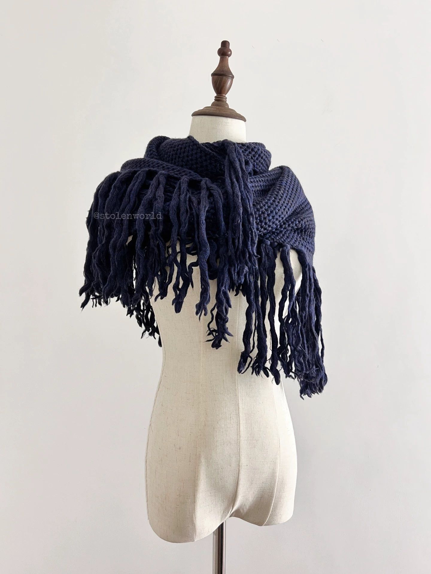 Y's Y's Multi-Way Wool Tassel Shawl Brown-Mixed Navy Blue Size ONE SIZE - 1 Thumbnail