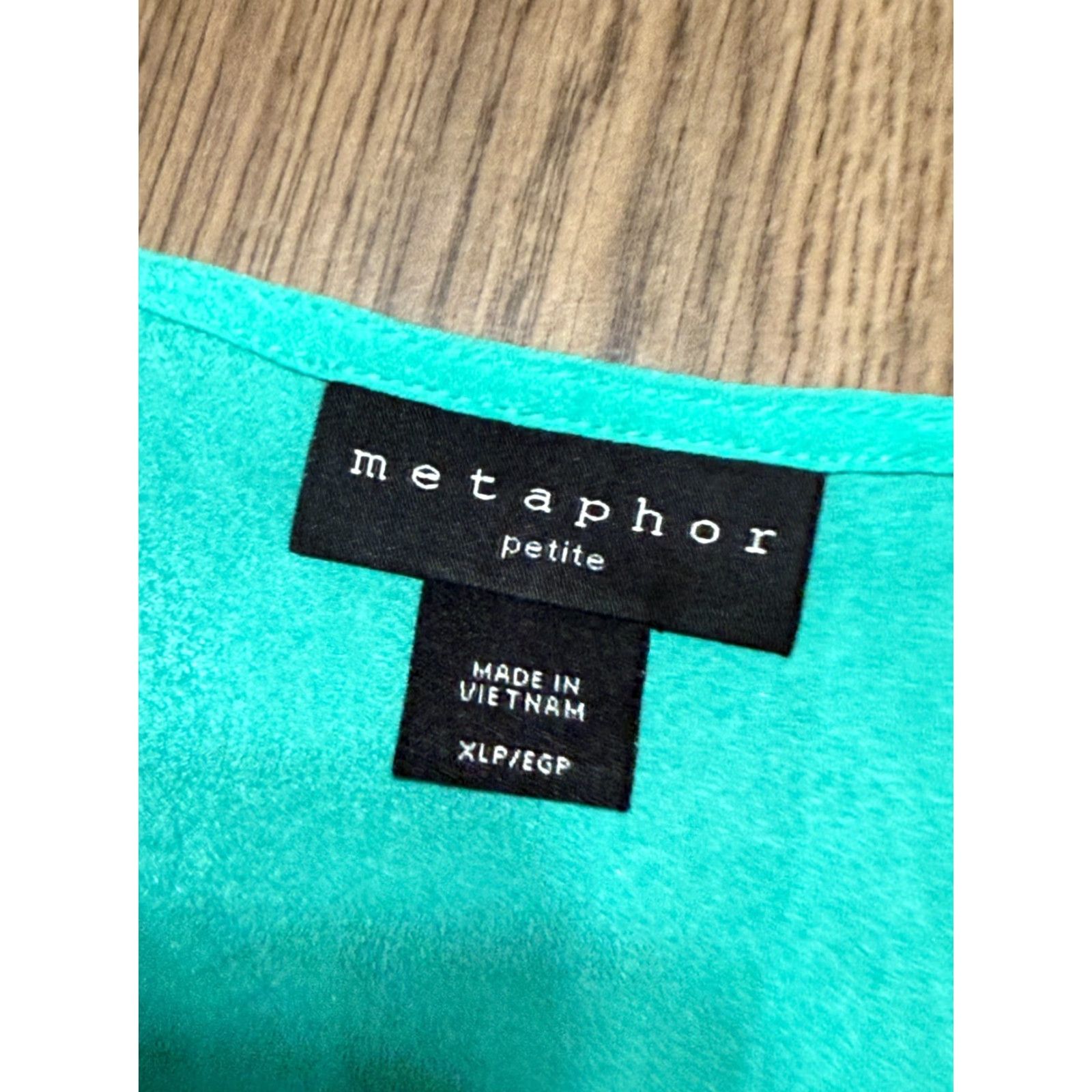 Vintage Metaphor Blouse Women's XL Petite Green White V-neck Long Sleeve Shirt Ladies Regular Fit - Modern Basic Casual - Womens Size XL / US 12-14 / IT 48-50 - 5 Thumbnail