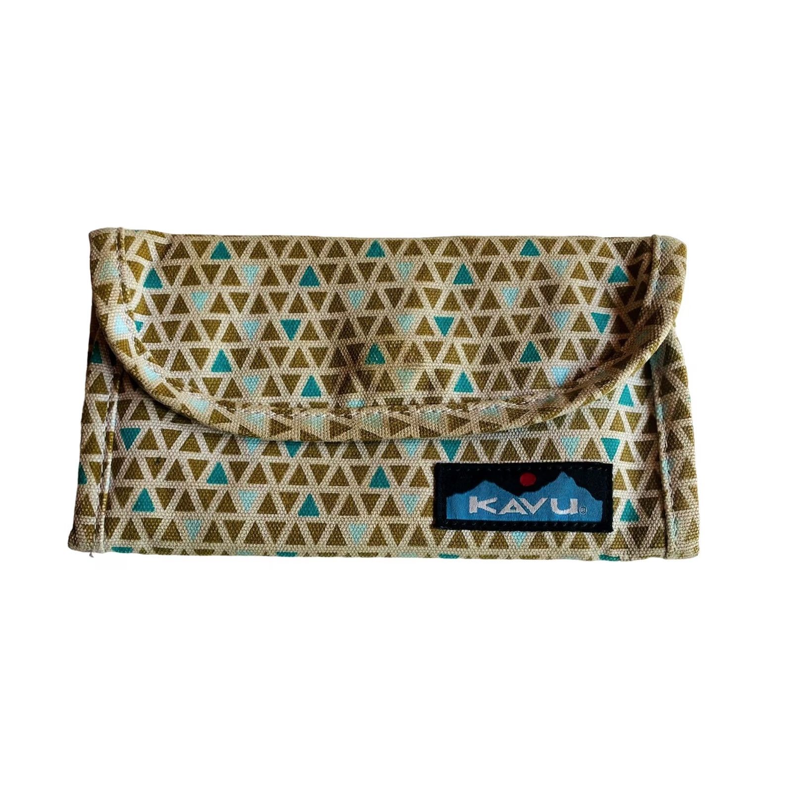 KAVU VINTAGE KAVU Wallet Big Spender Tri Fold Brown Blue Triangle Shapes Design Women’s Size ONE SIZE - 2 Thumbnail