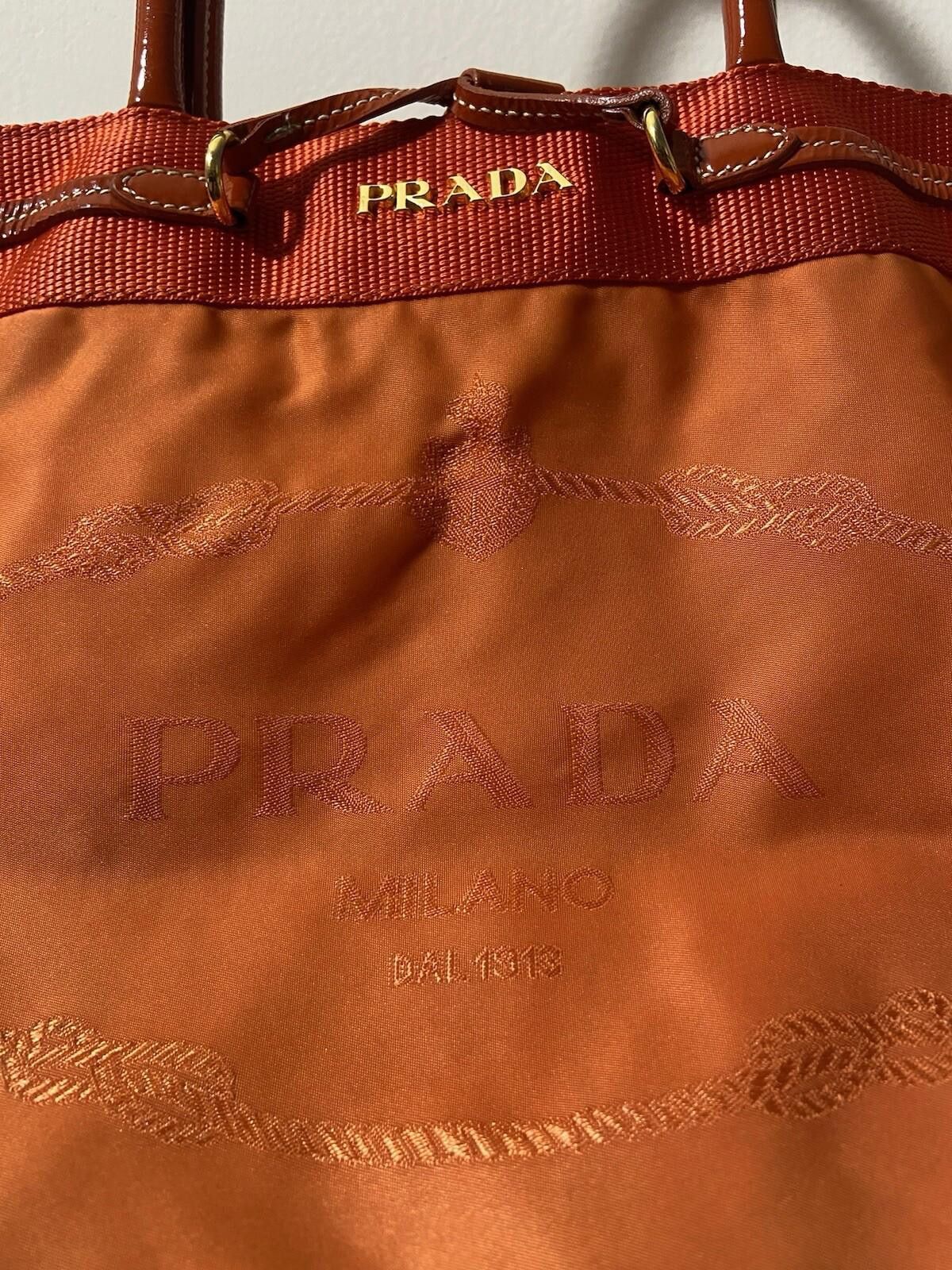 Prada Prada red patent leather orange nylon small hand tote bag Size ONE SIZE - 4 Thumbnail