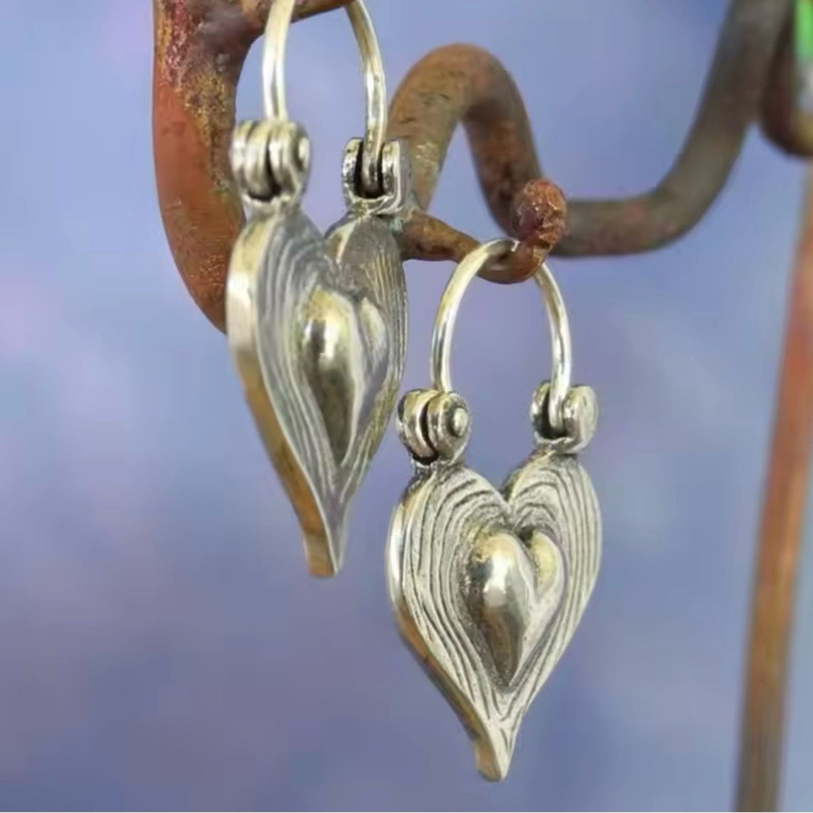 Other Heart Earrings Retro silver hoops earrings for women Size ONE SIZE - 1 Thumbnail